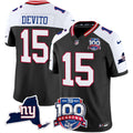 Men's New York Giants 100th Season & State Patch Vapor Limited Jersey - All Stitched - Black Alternate, Tommy DeVito