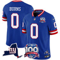 Men's New York Giants 100th Season & State Patch Vapor Limited Jersey - All Stitched - Royal, Brian Burns