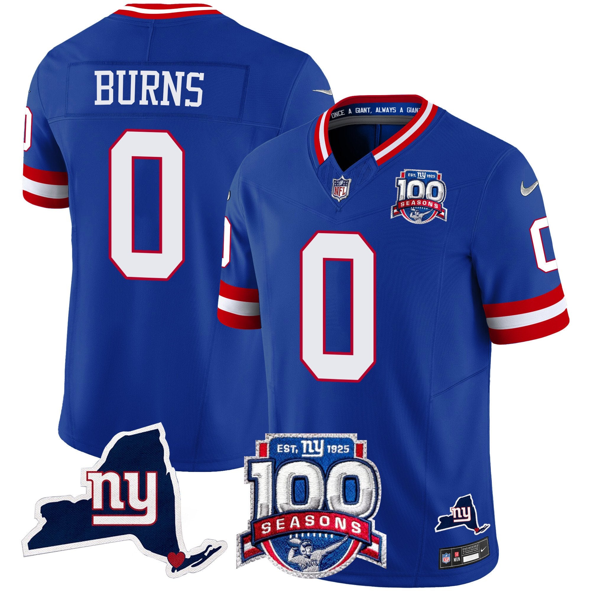 Men's New York Giants 100th Season & State Patch Vapor Limited Jersey - All Stitched - Royal, Brian Burns
