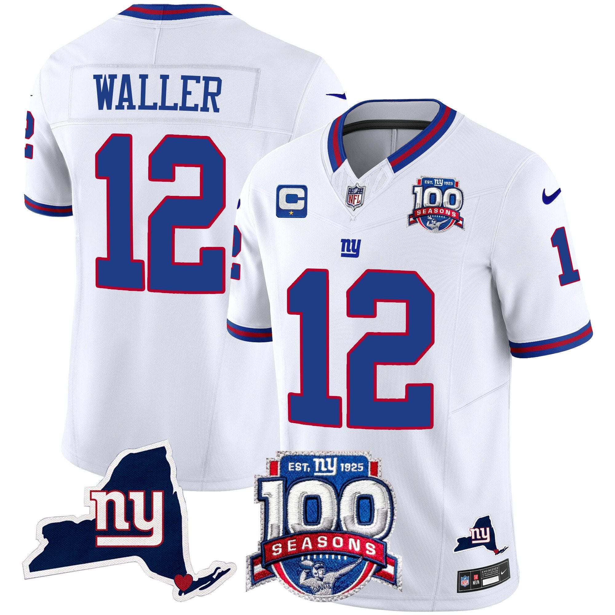 Men's New York Giants 100th Season & State Patch Vapor Limited Jersey - All Stitched - White, Darren Waller