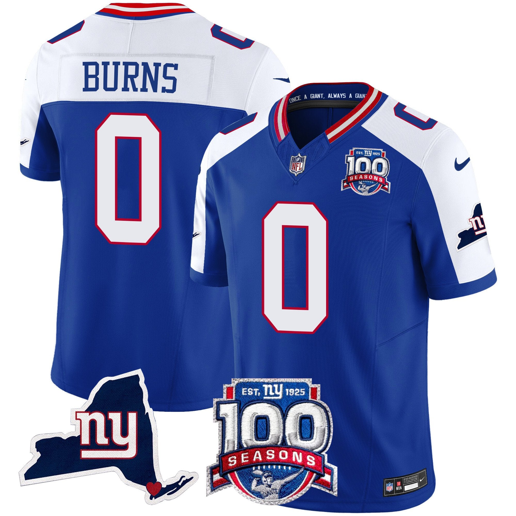 Men's New York Giants 100th Season & State Patch Vapor Limited Jersey - All Stitched - Royal Alternate, Brian Burns