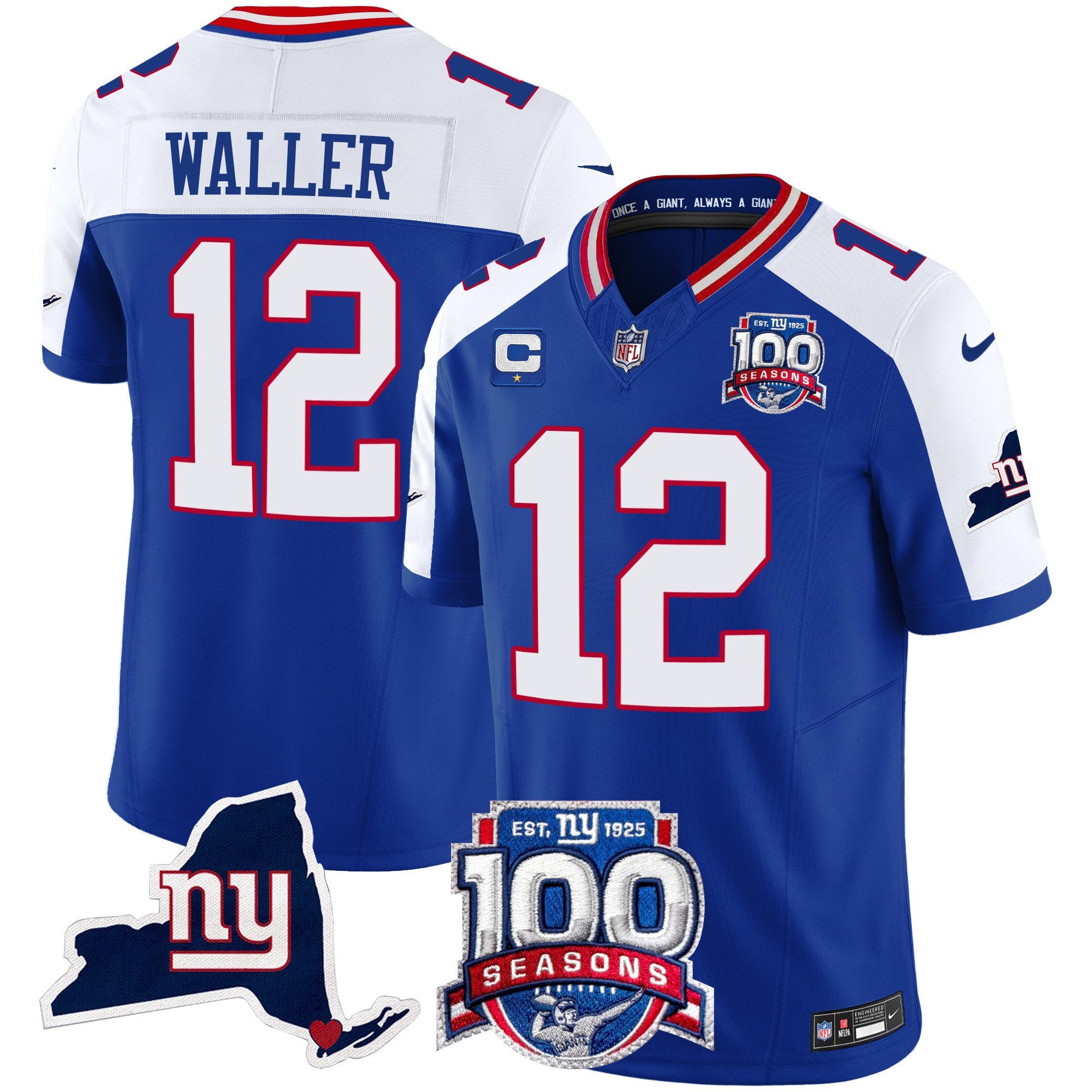 Men's New York Giants 100th Season & State Patch Vapor Limited Jersey - All Stitched - Royal Alternate, Darren Waller