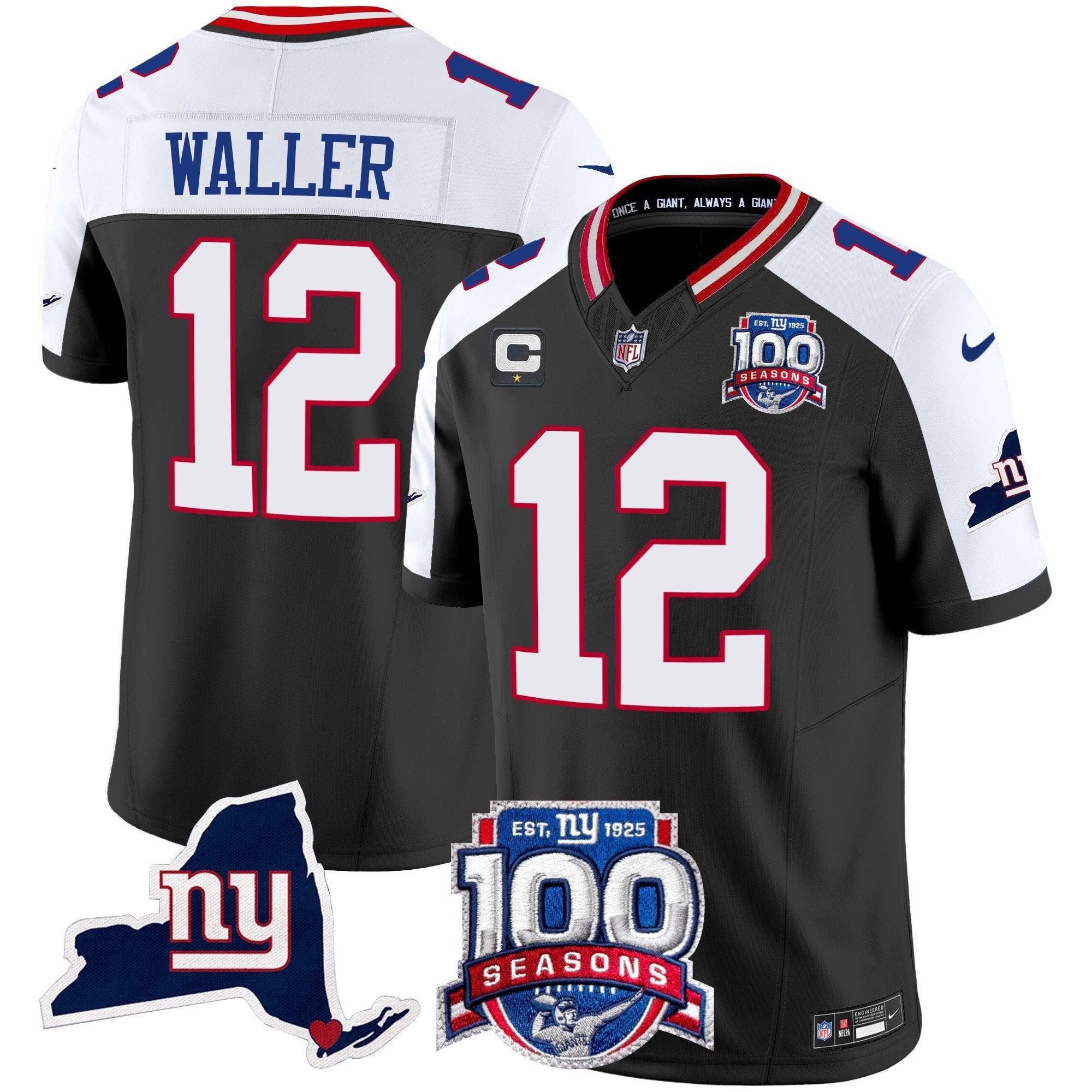 Men's New York Giants 100th Season & State Patch Vapor Limited Jersey - All Stitched - Black Alternate, Darren Waller