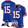 Men's New York Giants 100th Season & State Patch Vapor Limited Jersey - All Stitched - Royal, Tommy DeVito