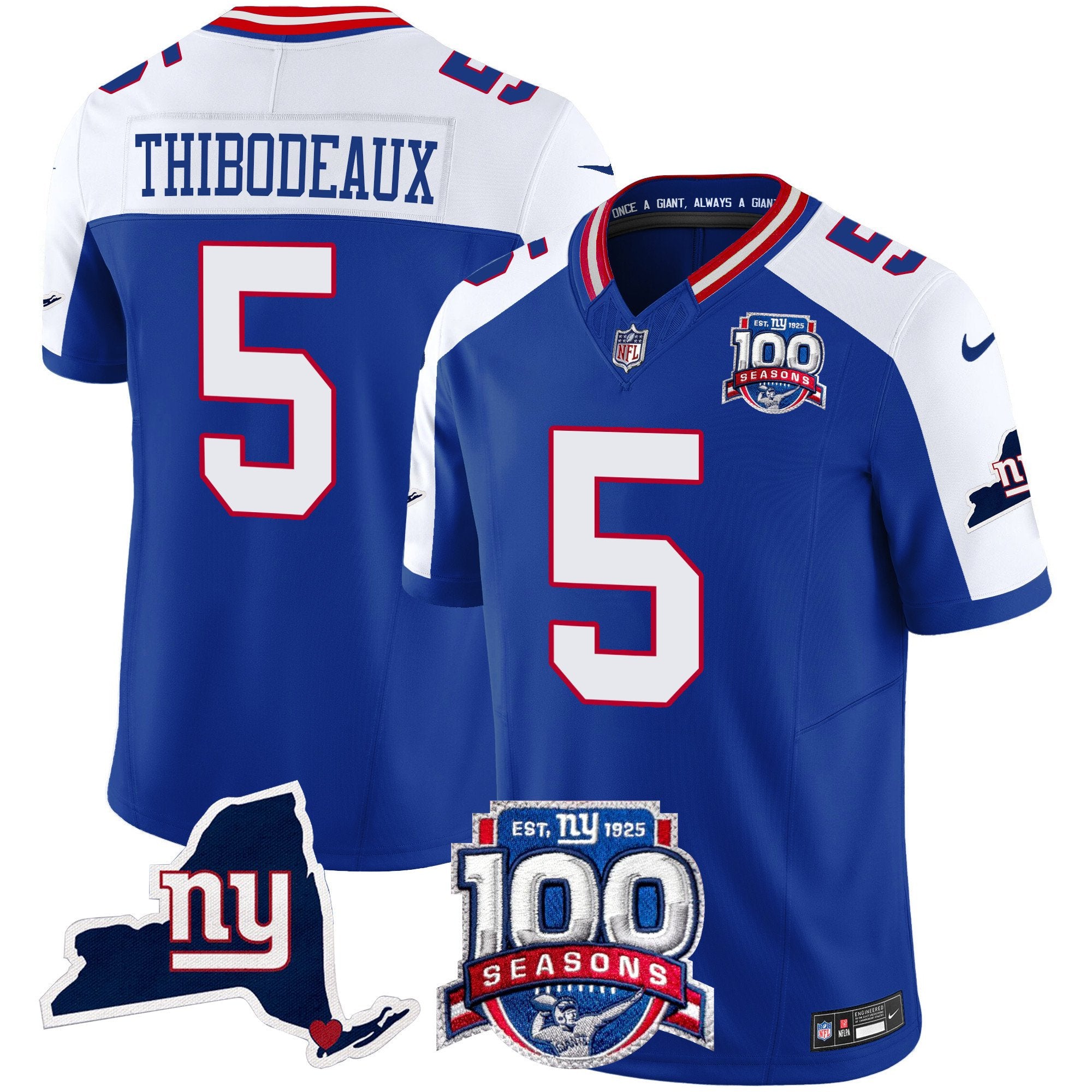 Men's New York Giants 100th Season & State Patch Vapor Limited Jersey - All Stitched - Royal Alternate, Kayvon Thibodeaux