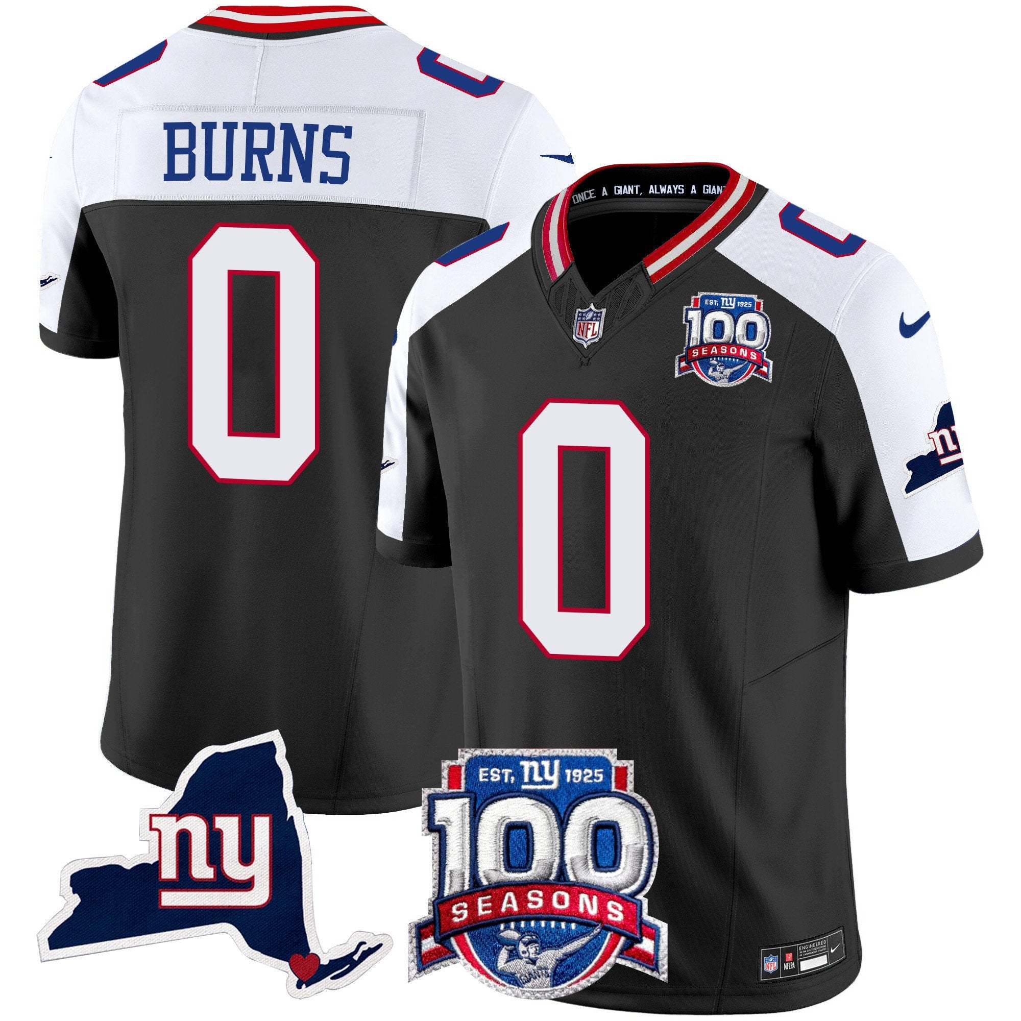 Men's New York Giants 100th Season & State Patch Vapor Limited Jersey - All Stitched - Black Alternate, Brian Burns