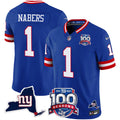 Men's New York Giants 100th Season & State Patch Vapor Limited Jersey - All Stitched - Royal, Malik Nabers