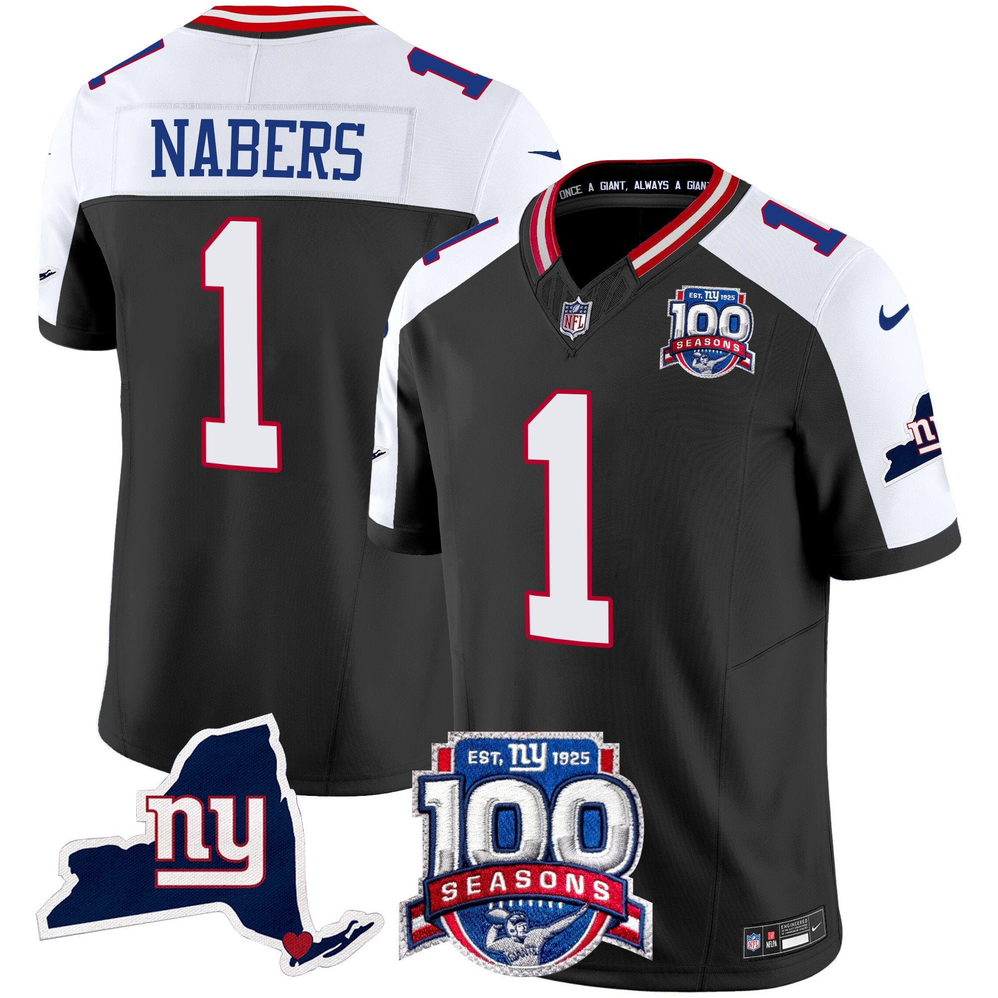 Men's New York Giants 100th Season & State Patch Vapor Limited Jersey - All Stitched - Black Alternate, Malik Nabers