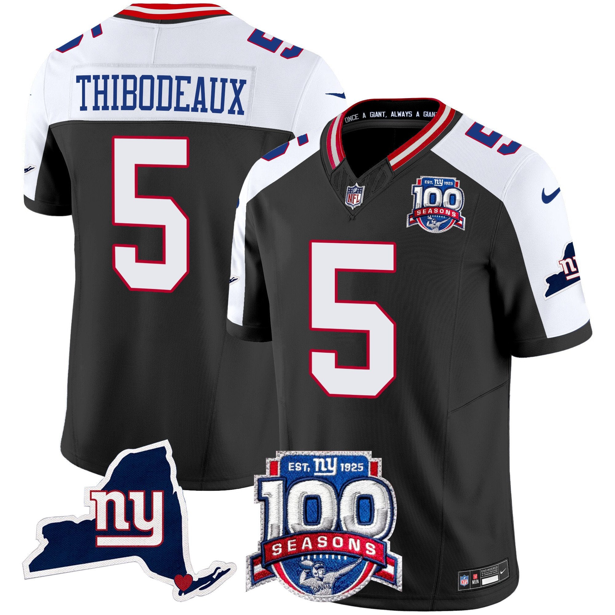 Men's New York Giants 100th Season & State Patch Vapor Limited Jersey - All Stitched - Black Alternate, Kayvon Thibodeaux