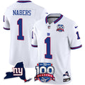 Men's New York Giants 100th Season & State Patch Vapor Limited Jersey - All Stitched - White, Malik Nabers
