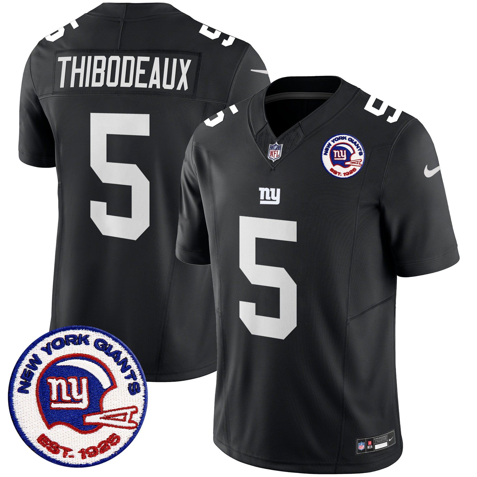Men's New York Giants Est 1925 Patch Vapor Limited Jersey - All Stitched - Black, Kayvon Thibodeaux