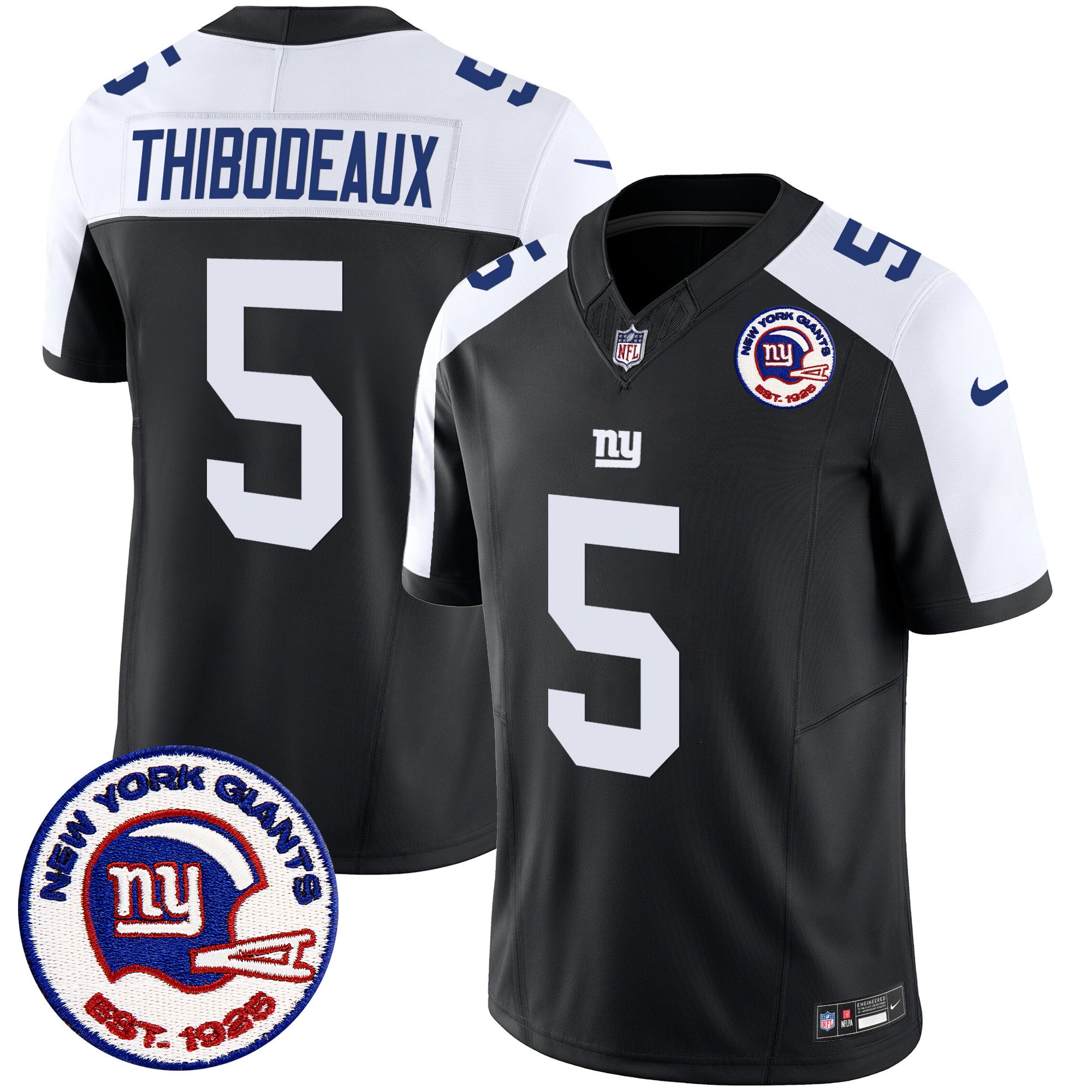 Men's New York Giants Est 1925 Patch Vapor Limited Jersey - All Stitched - Black Alternate, Kayvon Thibodeaux