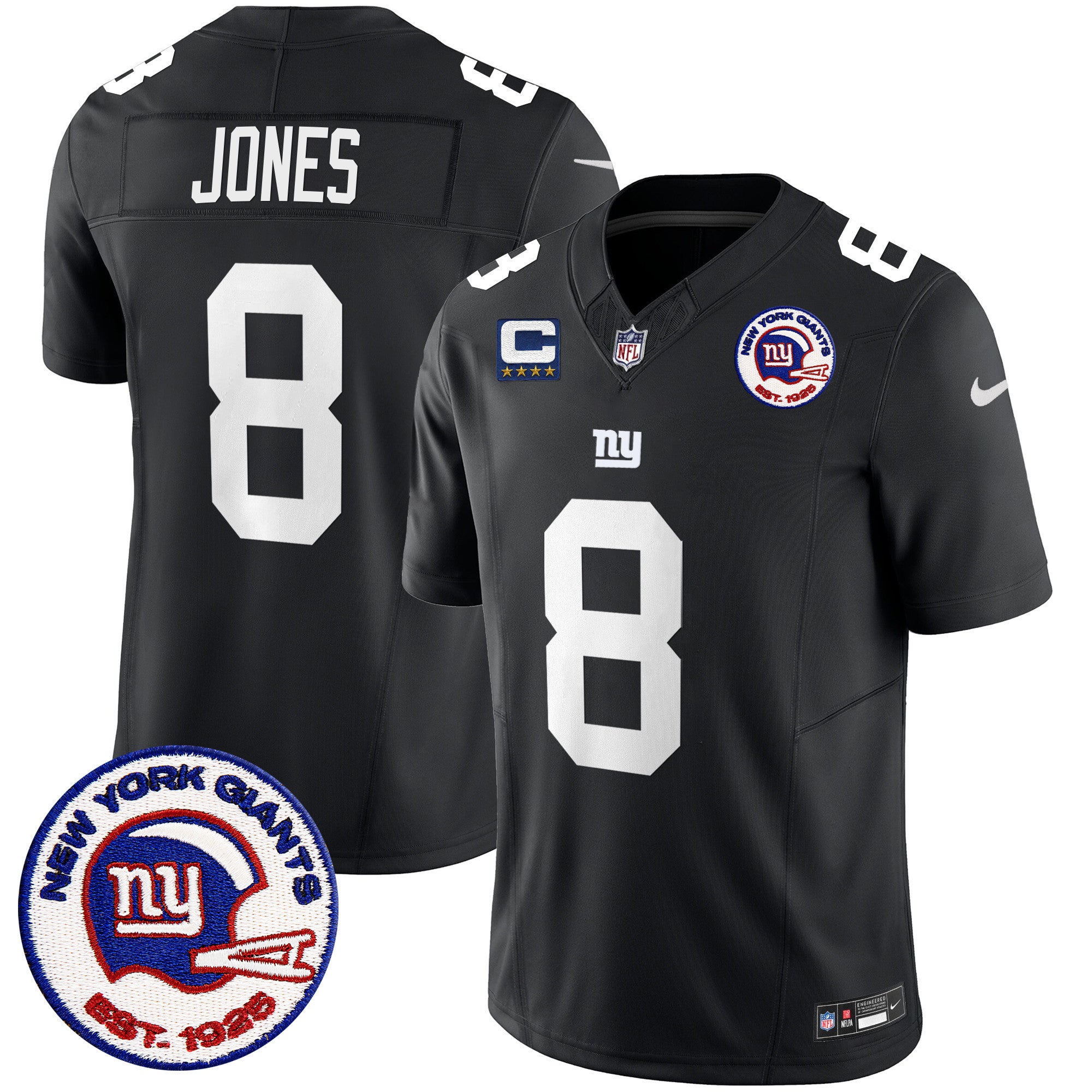 Men's New York Giants Est 1925 Patch Vapor Limited Jersey - All Stitched - Black, Daniel Jones