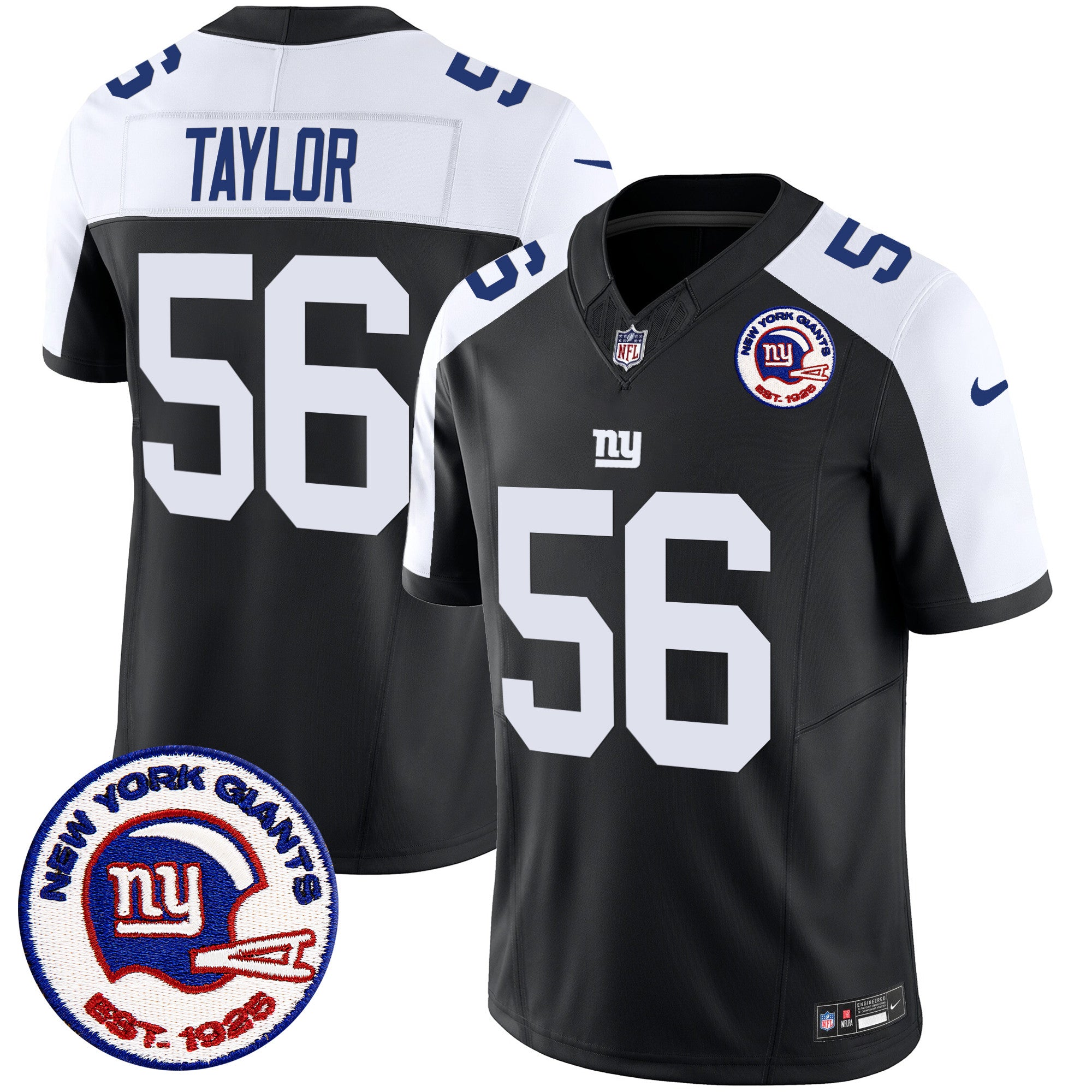 Men's New York Giants Est 1925 Patch Vapor Limited Jersey - All Stitched - Black Alternate, Lawrence Taylor