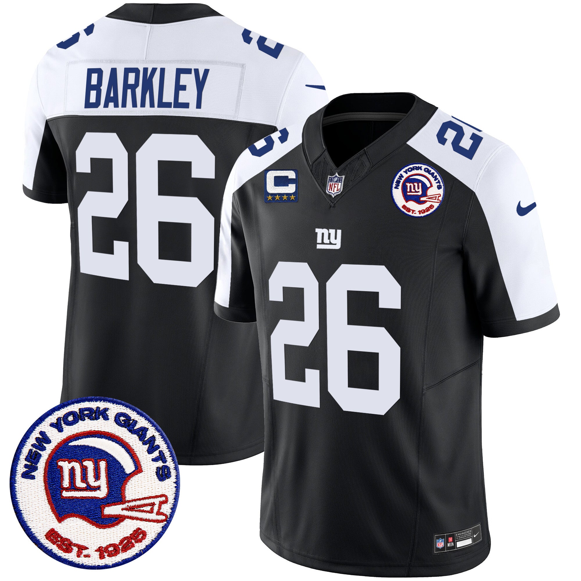 Men's New York Giants Est 1925 Patch Vapor Limited Jersey - All Stitched - Black Alternate, Saquon Barkley