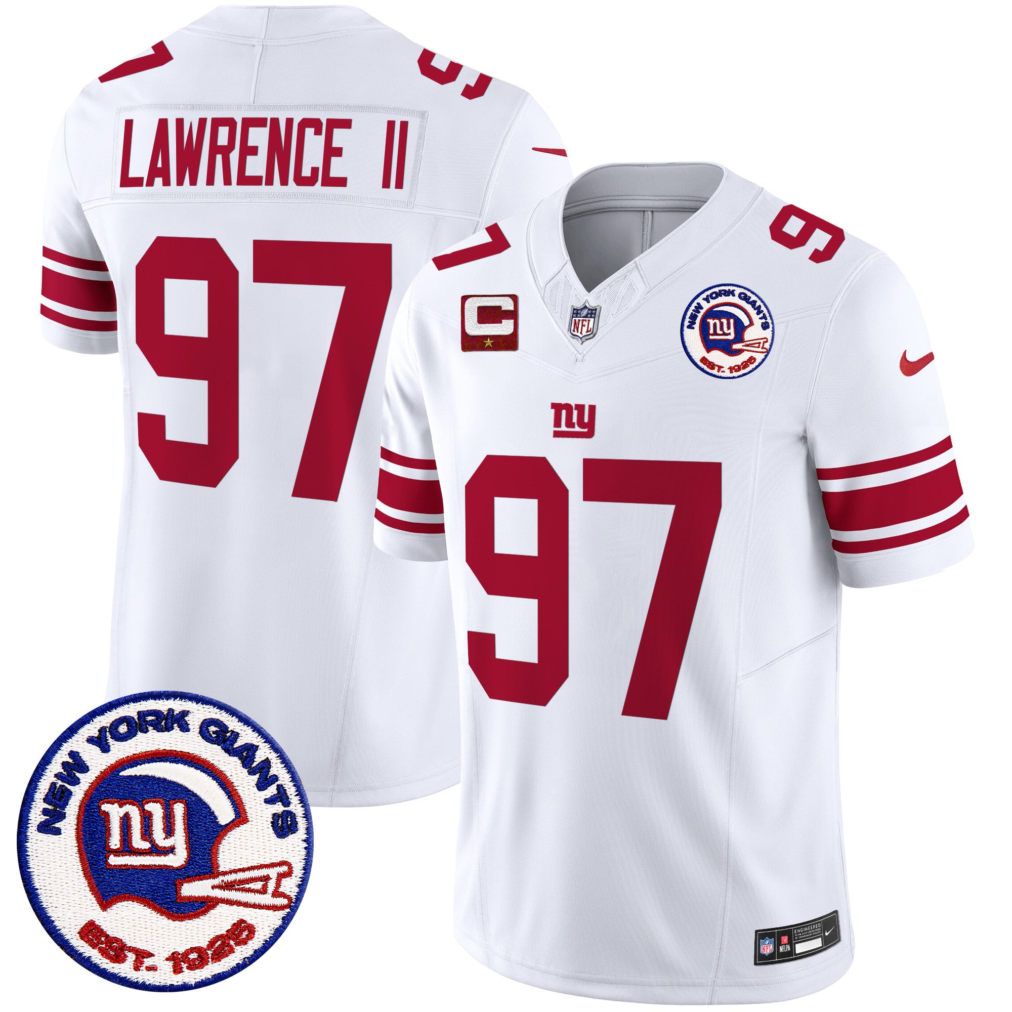Men's New York Giants Est 1925 Patch Vapor Limited Jersey - All Stitched - White, Dexter Lawrence II