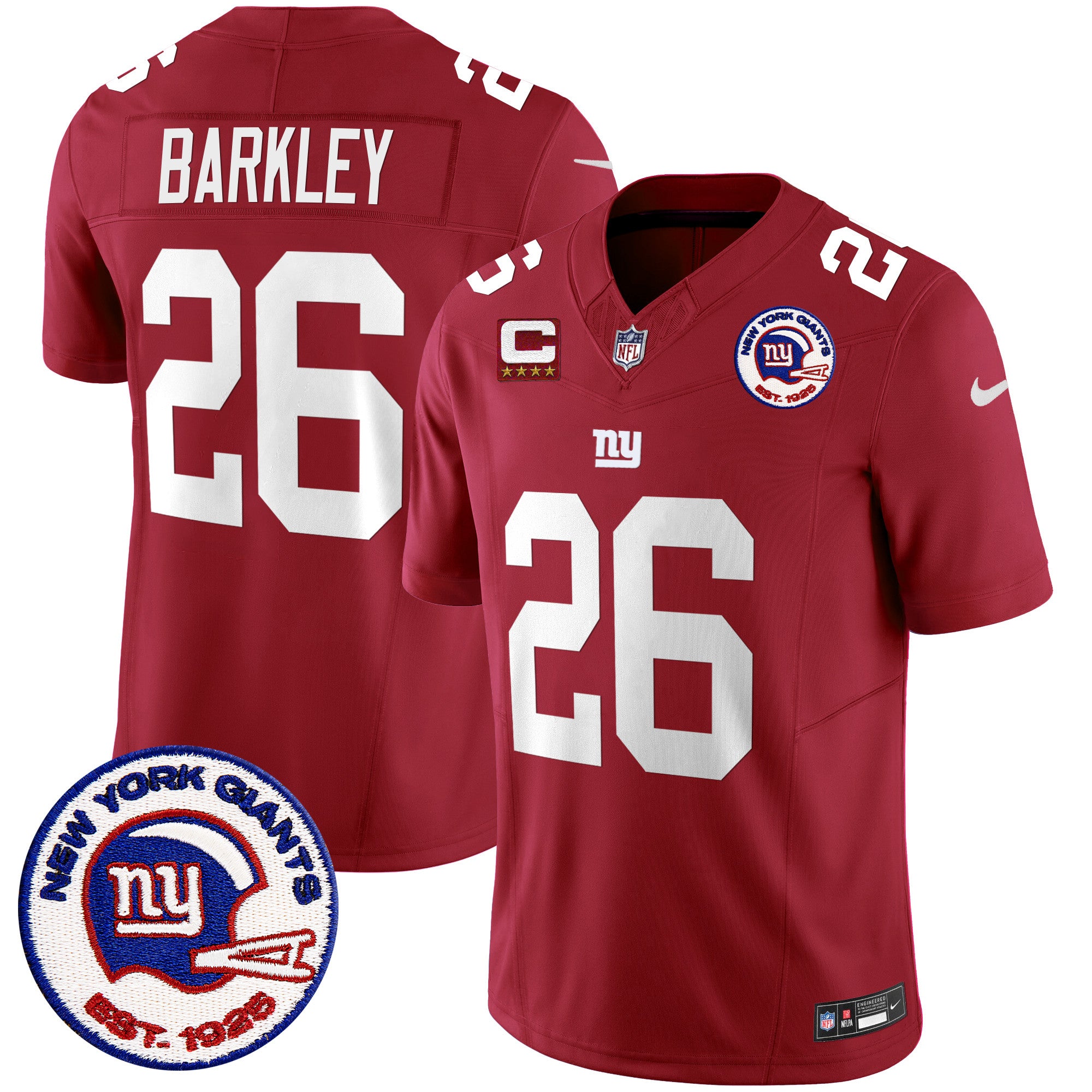Men's New York Giants Est 1925 Patch Vapor Limited Jersey - All Stitched - Red, Saquon Barkley