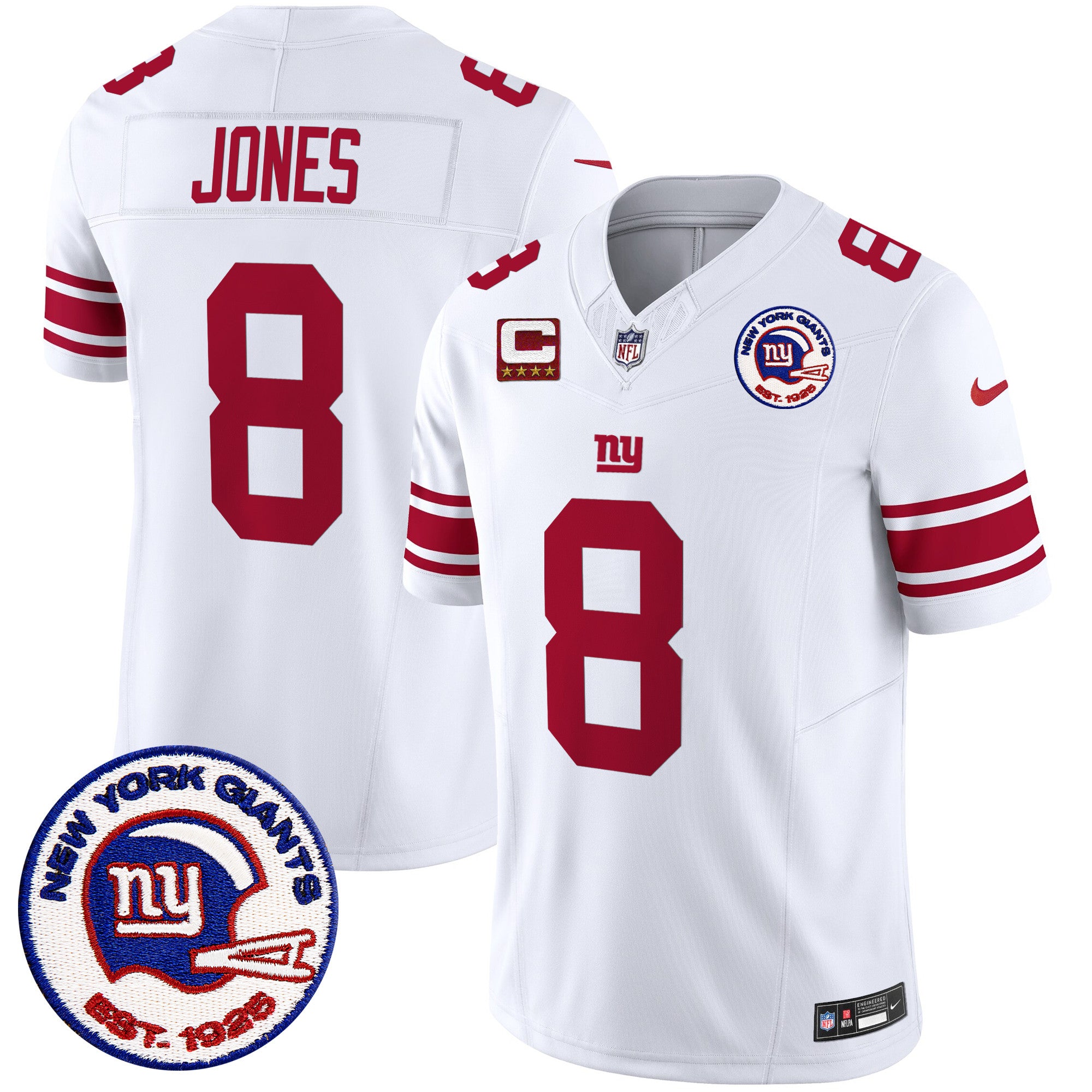 Men's New York Giants Est 1925 Patch Vapor Limited Jersey - All Stitched - White, Daniel Jones