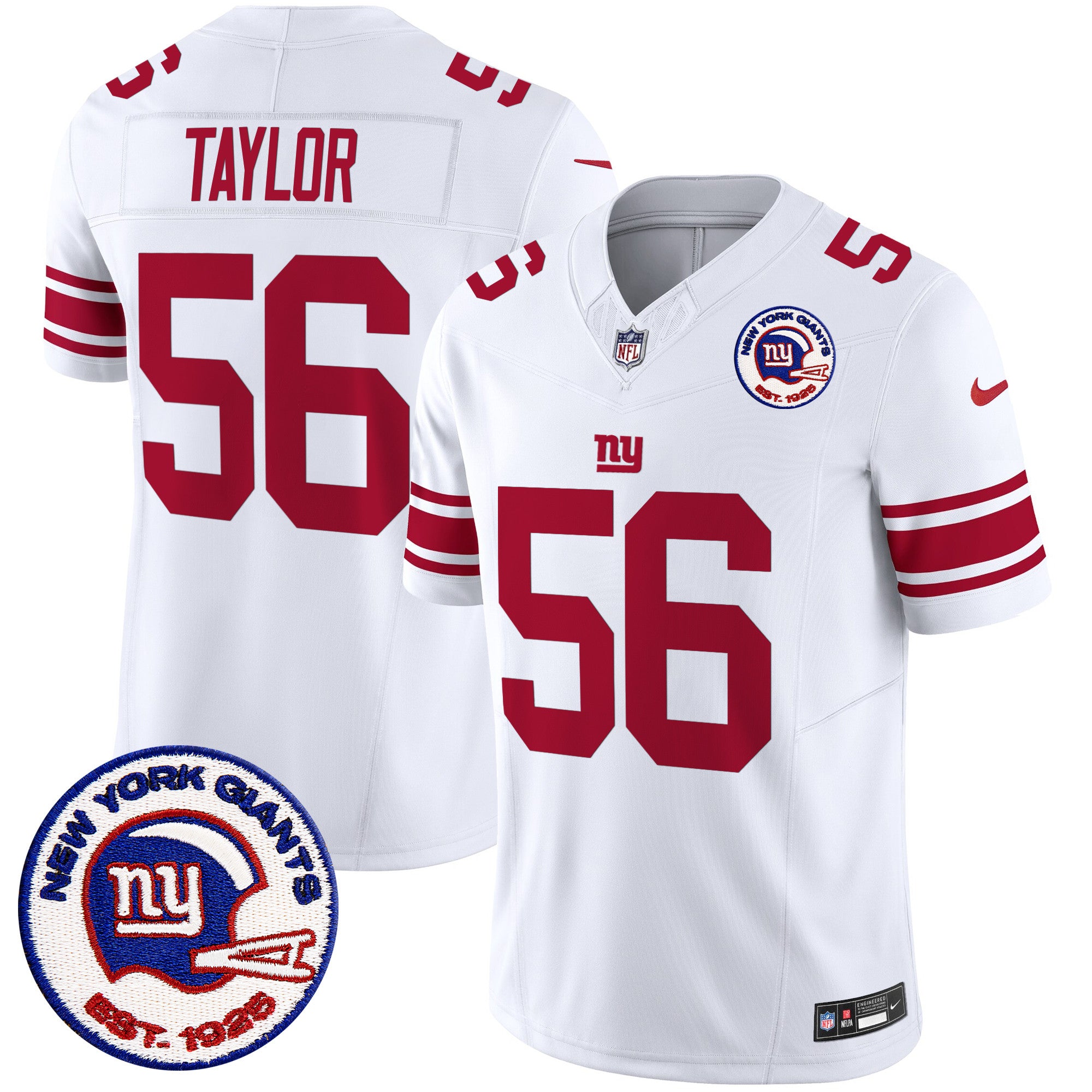 Men's New York Giants Est 1925 Patch Vapor Limited Jersey - All Stitched - White, Lawrence Taylor
