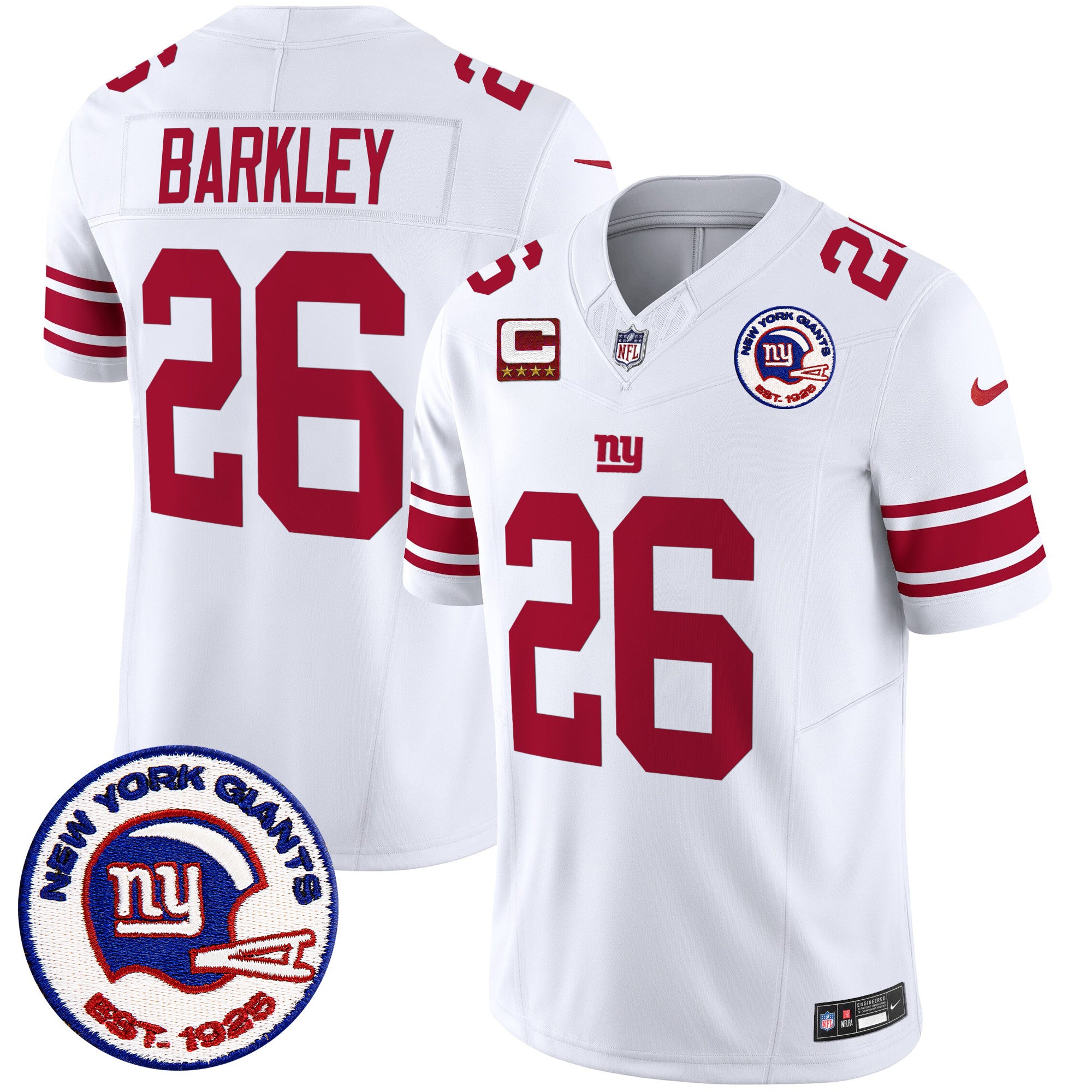 Men's New York Giants Est 1925 Patch Vapor Limited Jersey - All Stitched - White, Saquon Barkley