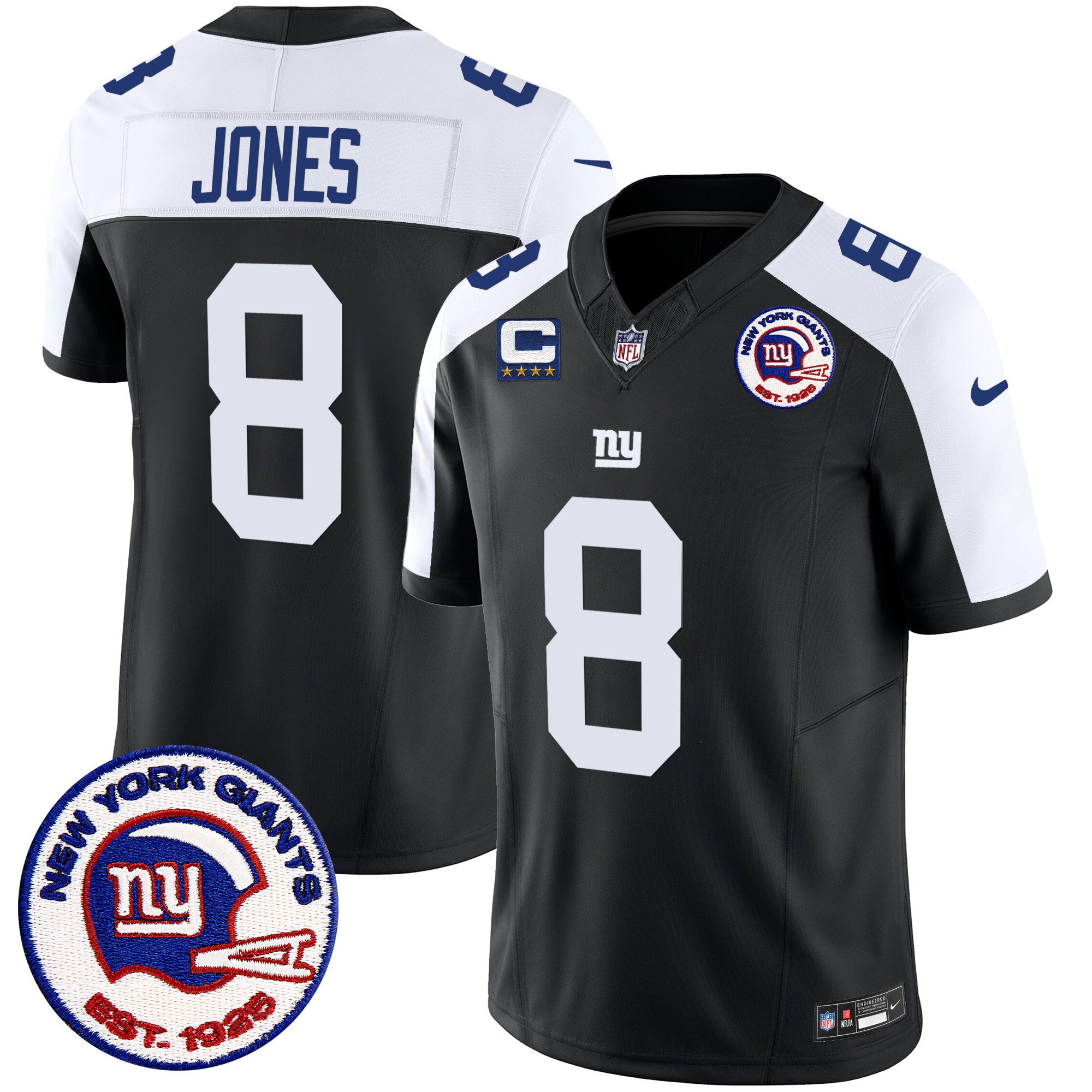 Men's New York Giants Est 1925 Patch Vapor Limited Jersey - All Stitched - Black Alternate, Daniel Jones