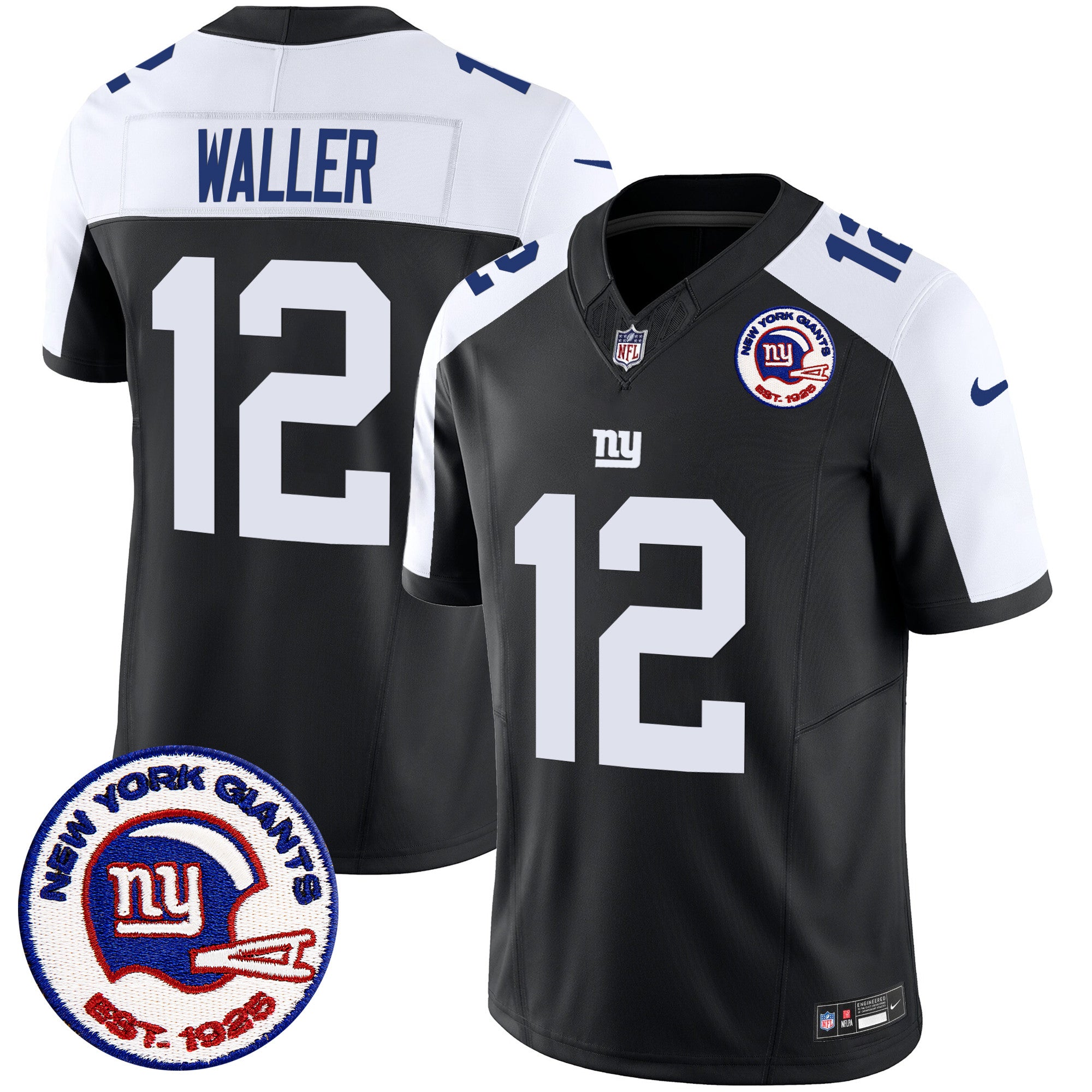 Men's New York Giants Est 1925 Patch Vapor Limited Jersey - All Stitched - Black Alternate, Darren Waller