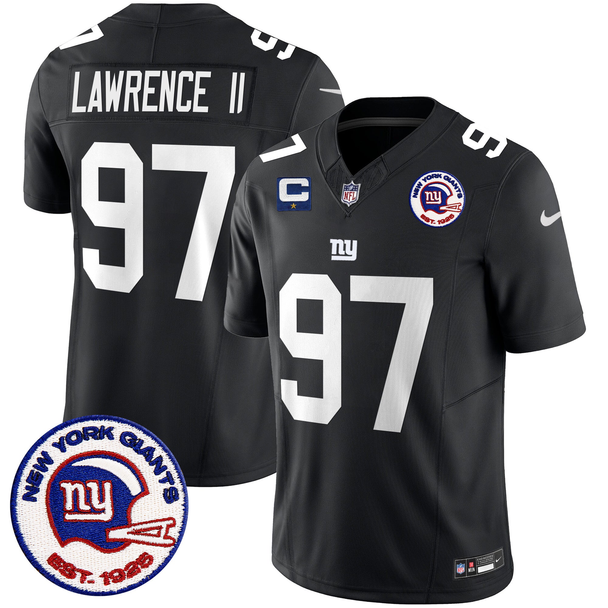 Men's New York Giants Est 1925 Patch Vapor Limited Jersey - All Stitched - Black, Dexter Lawrence II