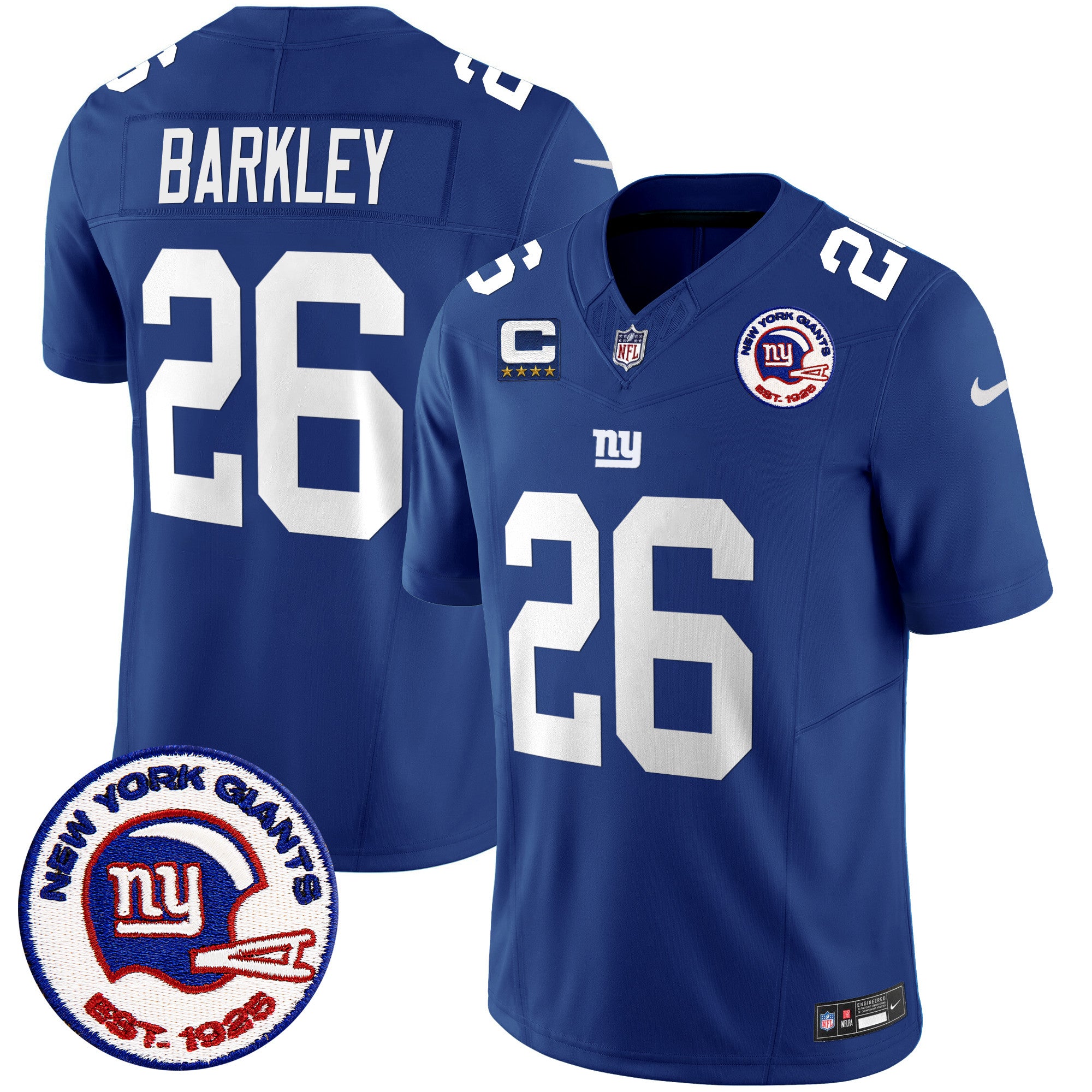 Men's New York Giants Est 1925 Patch Vapor Limited Jersey - All Stitched - Royal, Saquon Barkley