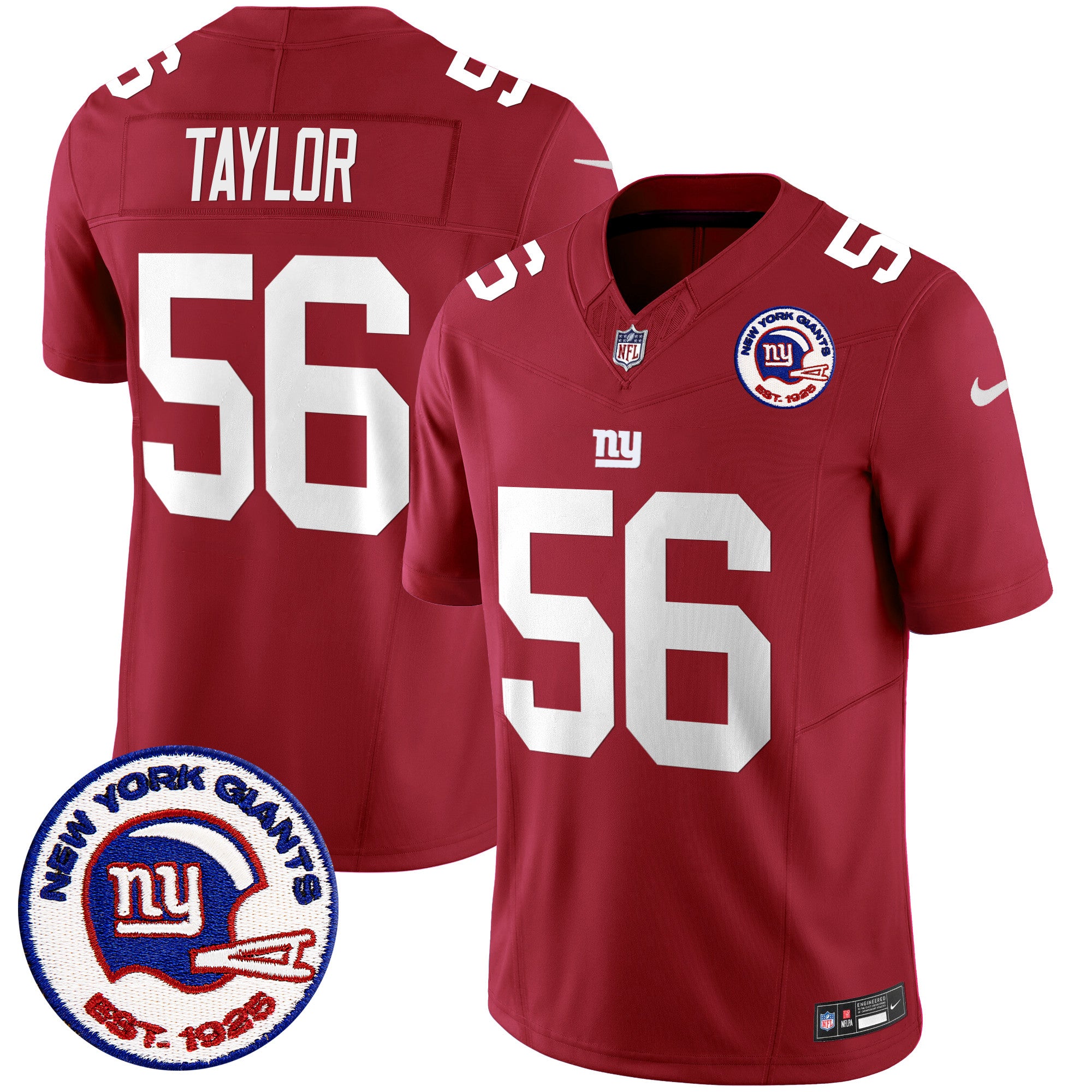 Men's New York Giants Est 1925 Patch Vapor Limited Jersey - All Stitched - Red, Lawrence Taylor