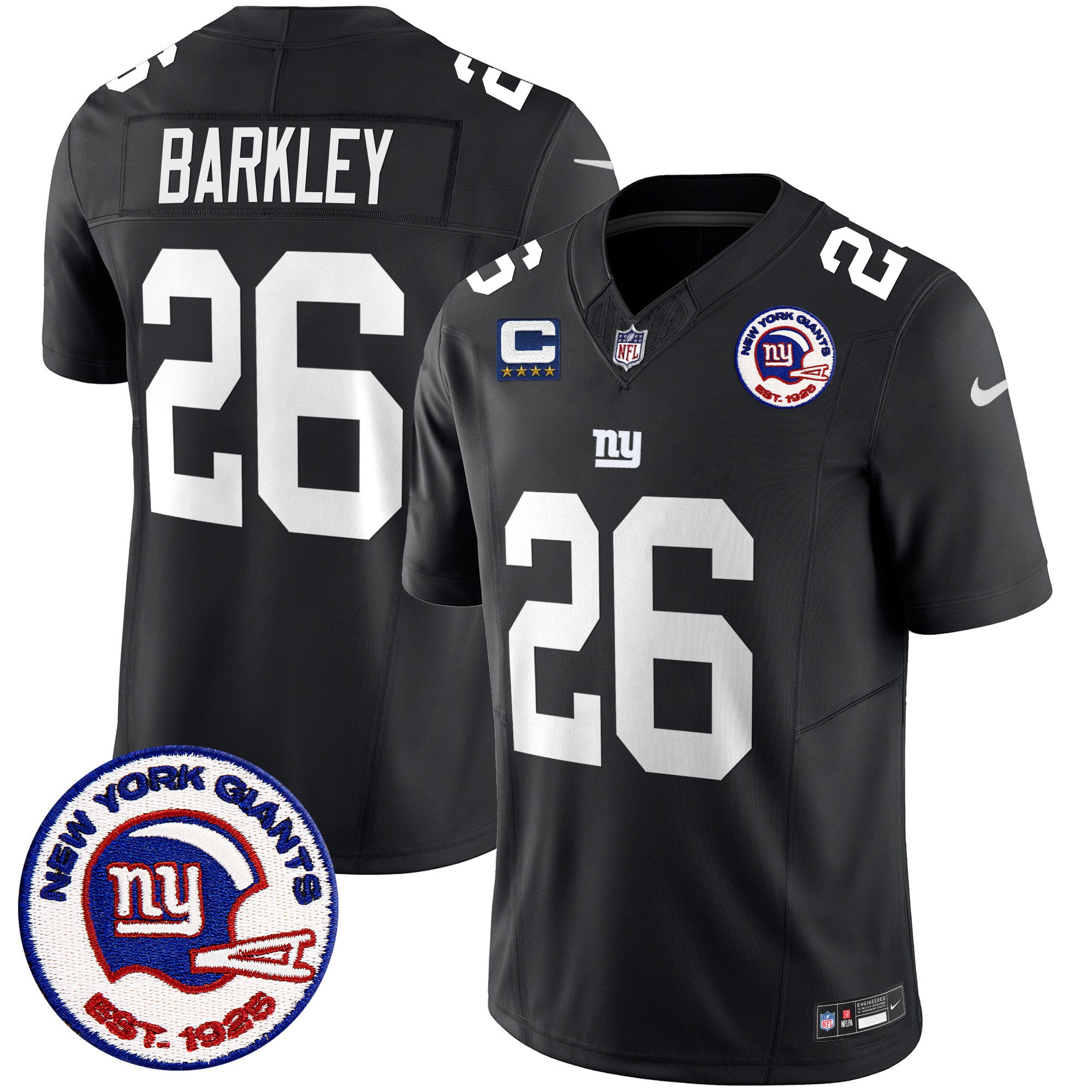Men's New York Giants Est 1925 Patch Vapor Limited Jersey - All Stitched - Black, Saquon Barkley