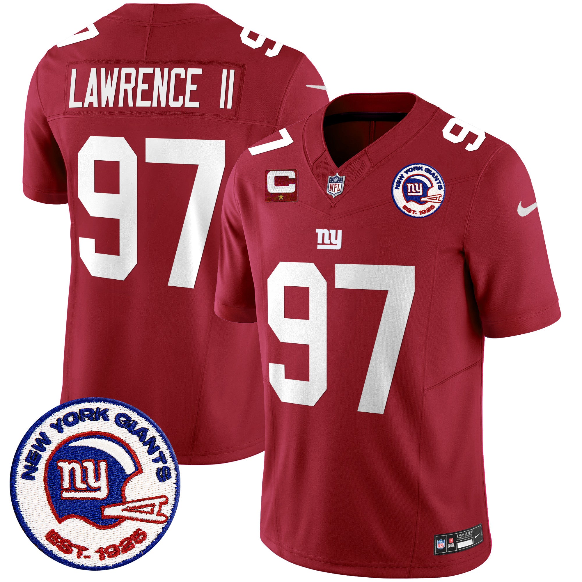 Men's New York Giants Est 1925 Patch Vapor Limited Jersey - All Stitched - Red, Dexter Lawrence II