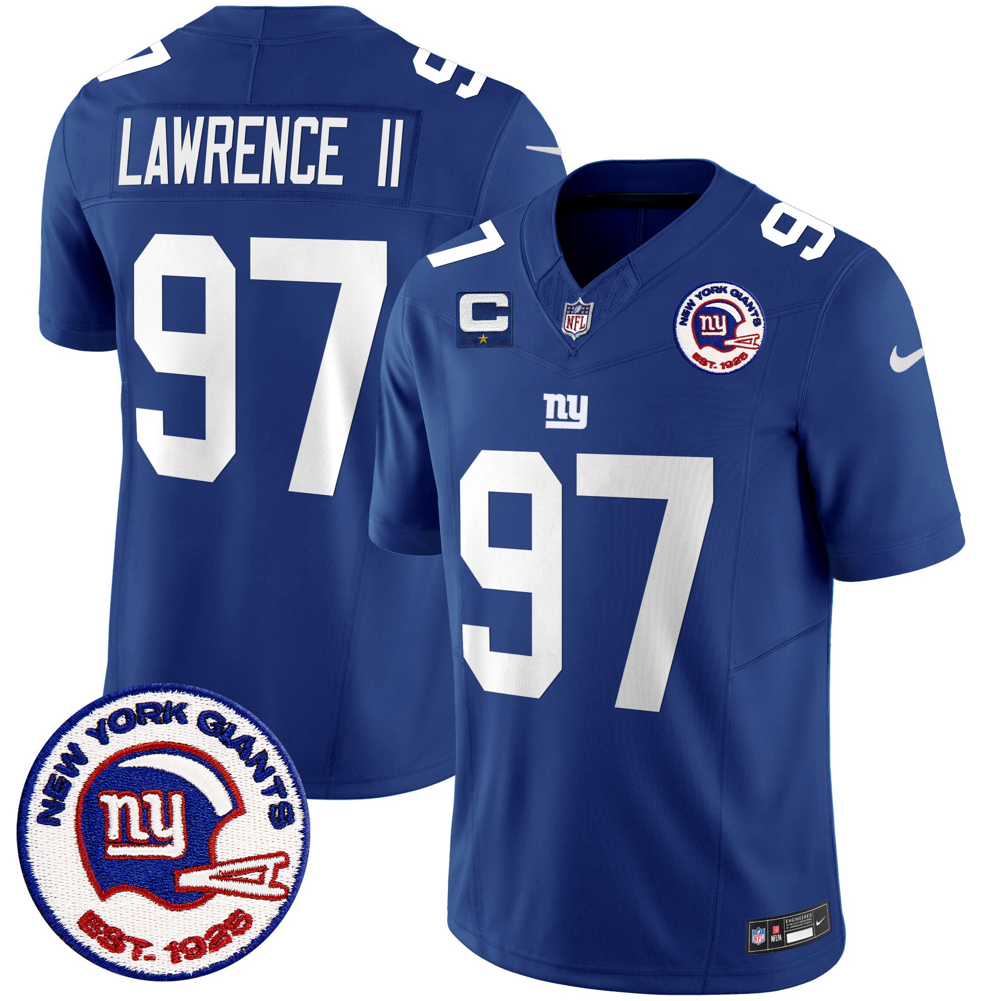 Men's New York Giants Est 1925 Patch Vapor Limited Jersey - All Stitched - Royal, Dexter Lawrence II