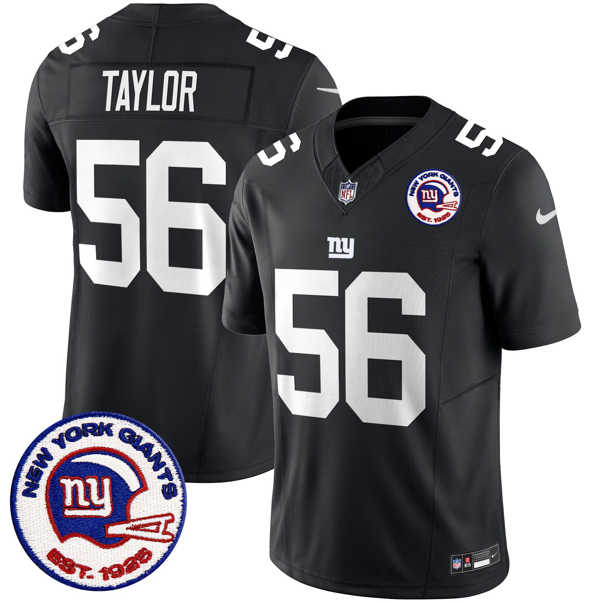 Men's New York Giants Est 1925 Patch Vapor Limited Jersey - All Stitched - Black, Lawrence Taylor
