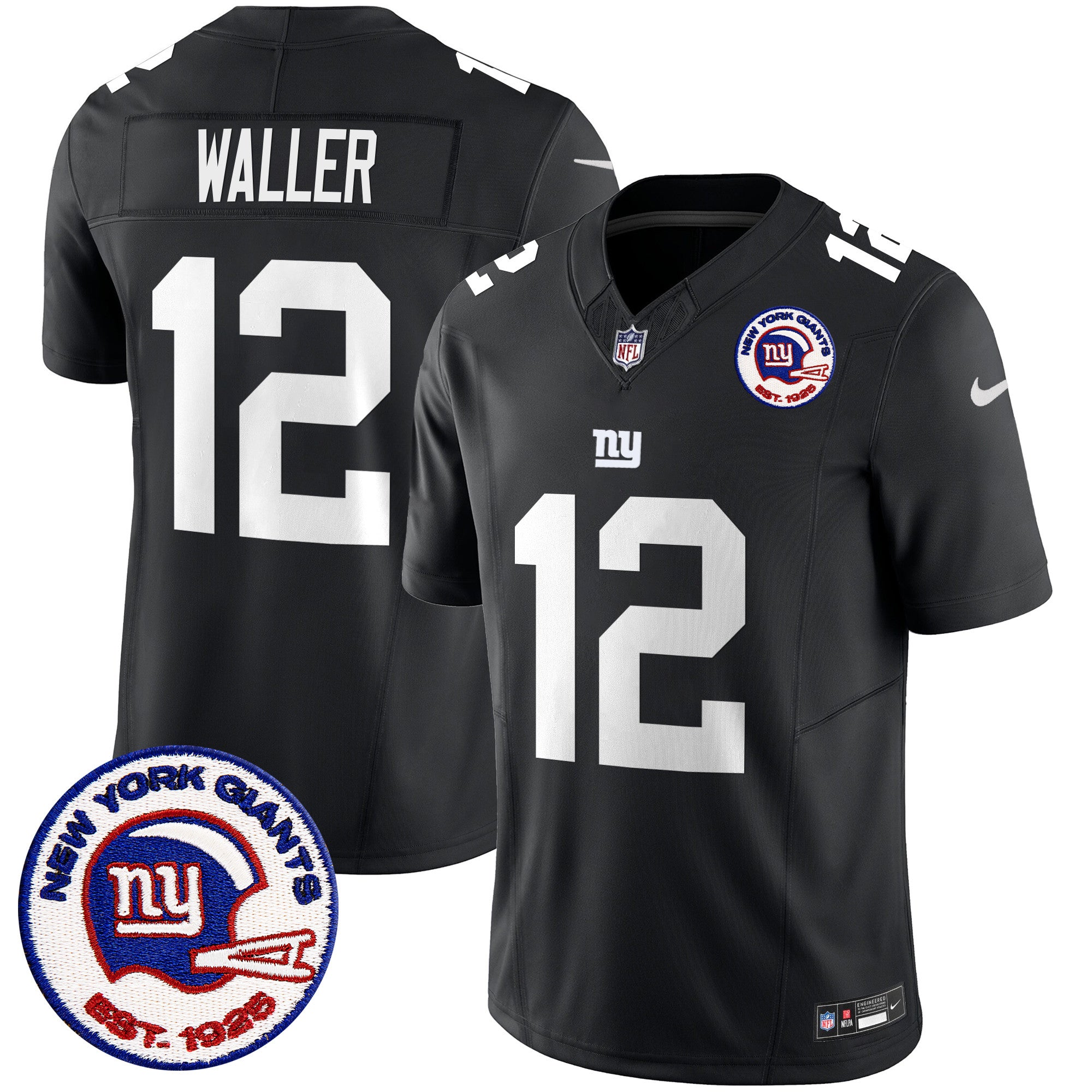 Men's New York Giants Est 1925 Patch Vapor Limited Jersey - All Stitched - Black, Darren Waller