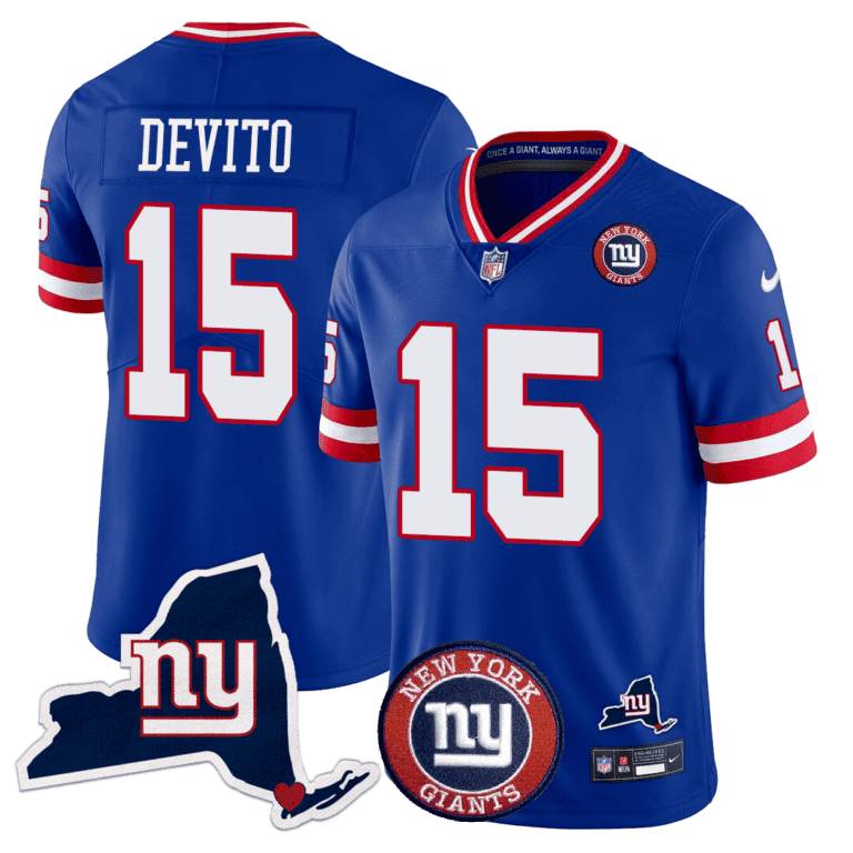 Men's New York Giants New York State & Logo Patch Limited Jersey - All Stitched