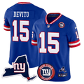 Men's New York Giants New York State & Logo Patch Limited Jersey - All Stitched - Royal, Tommy DeVito