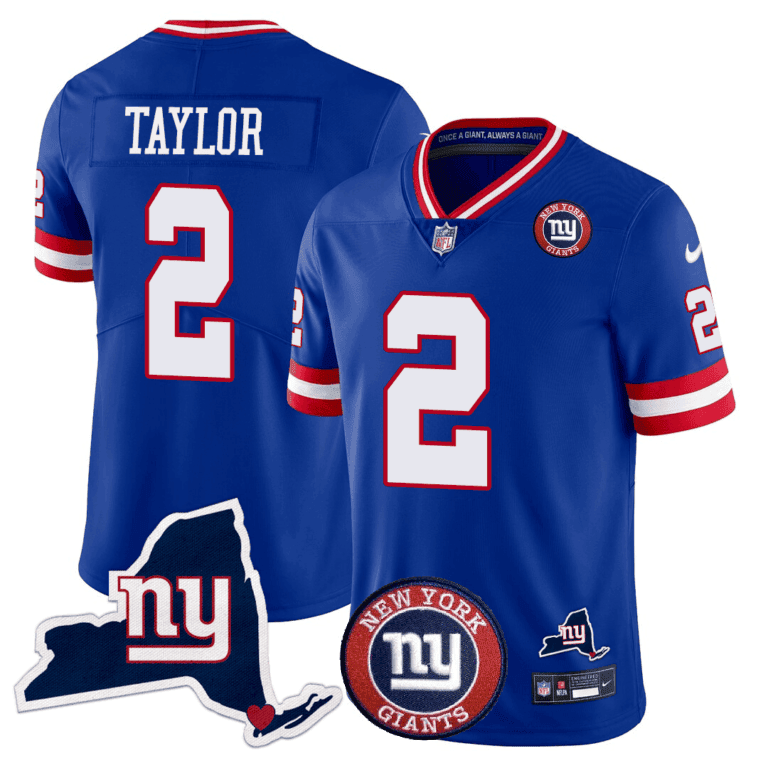 Men's New York Giants New York State & Logo Patch Limited Jersey - All Stitched - Royal, Tyrod Taylor