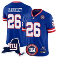 Men's New York Giants New York State & Logo Patch Limited Jersey - All Stitched - Royal, Saquon Barkley