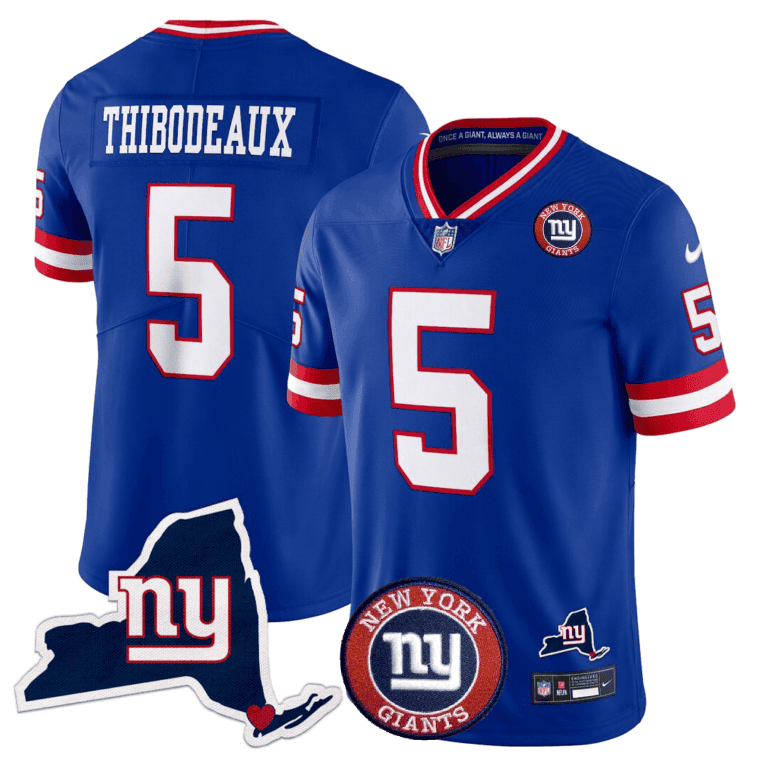 Men's New York Giants New York State & Logo Patch Limited Jersey - All Stitched - Royal, Kayvon Thibodeaux