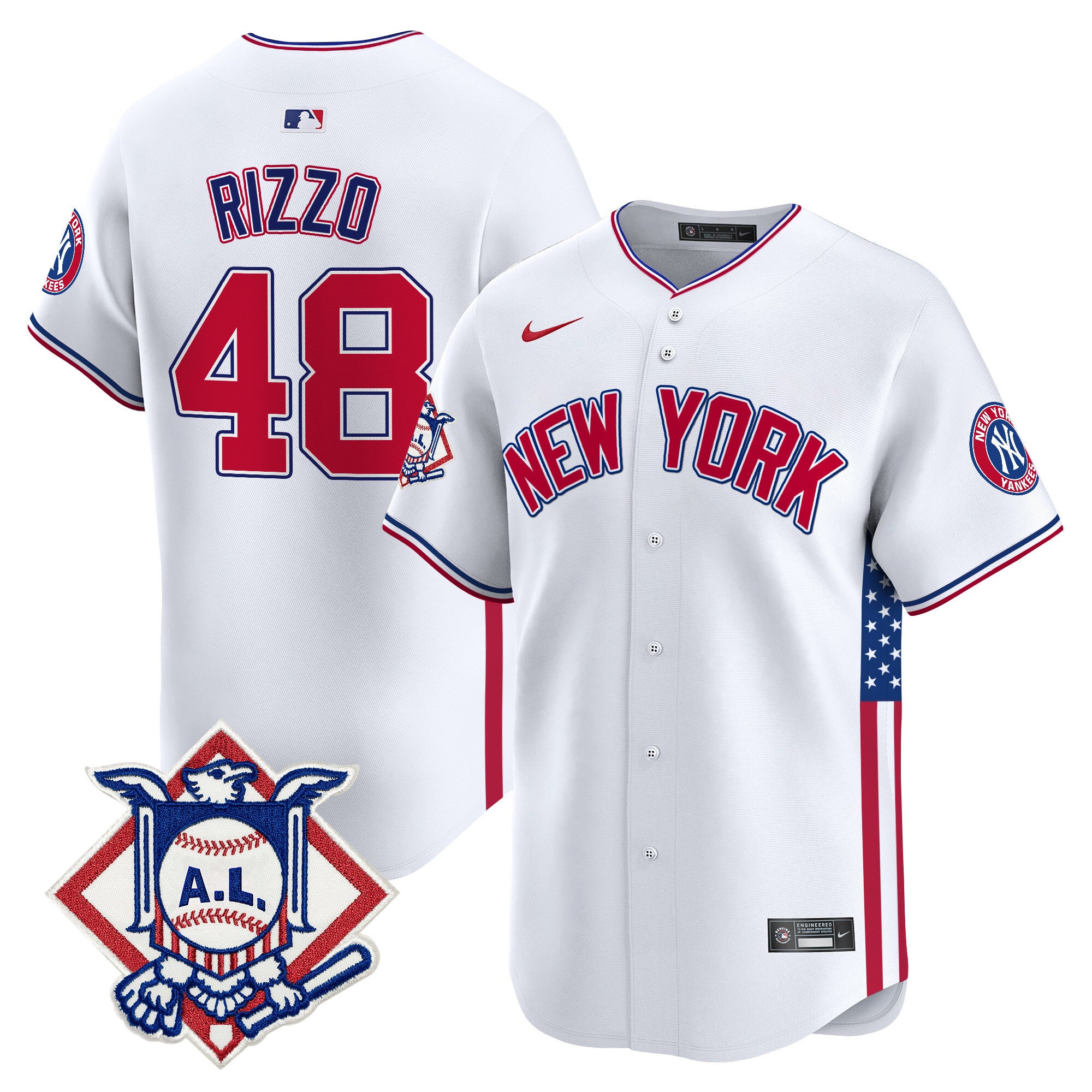 Men's New York Yankees 2024 Fourth of July Vapor Premier Limited Jersey V8 - All Stitched - White, Anthony Rizzo