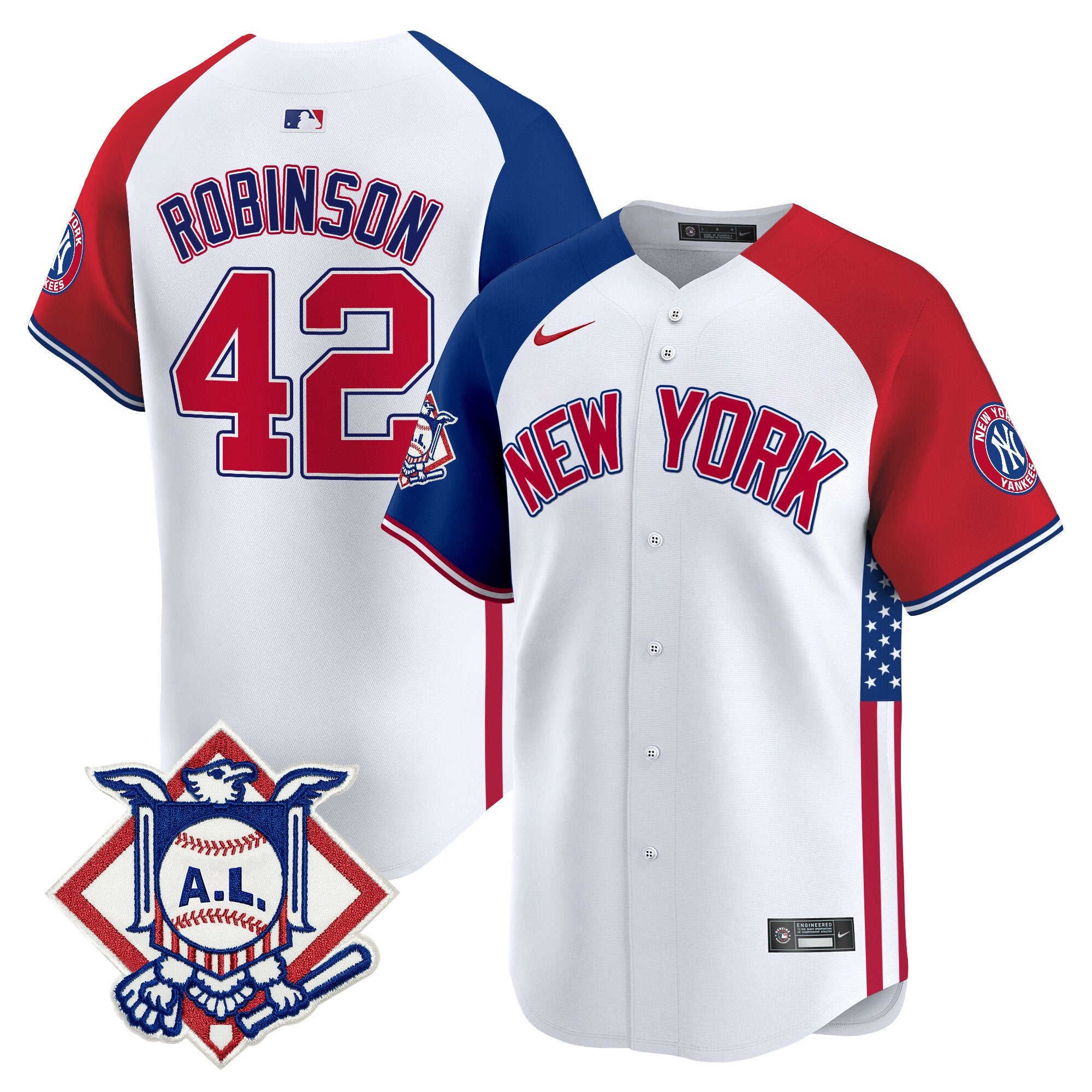 Men's New York Yankees 2024 Fourth of July Vapor Premier Limited Jersey V8 - All Stitched - Alternate, Jackie Robinson