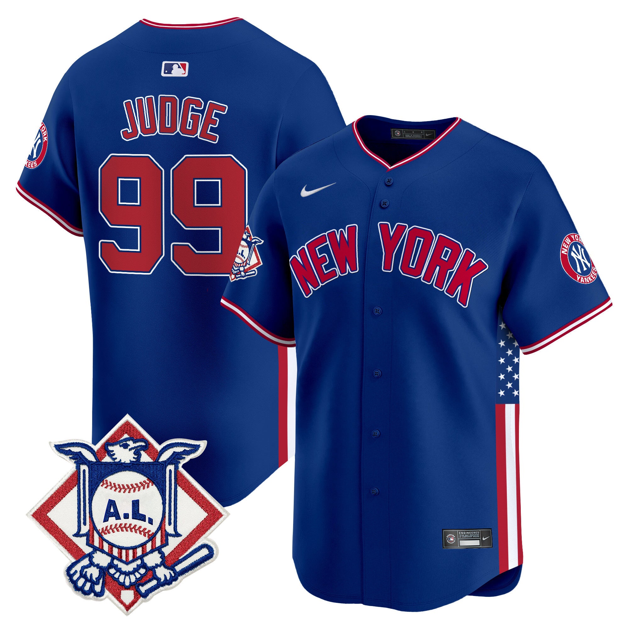 Men's New York Yankees 2024 Fourth of July Vapor Premier Limited Jersey V8 - All Stitched - Royal, Aaron Judge