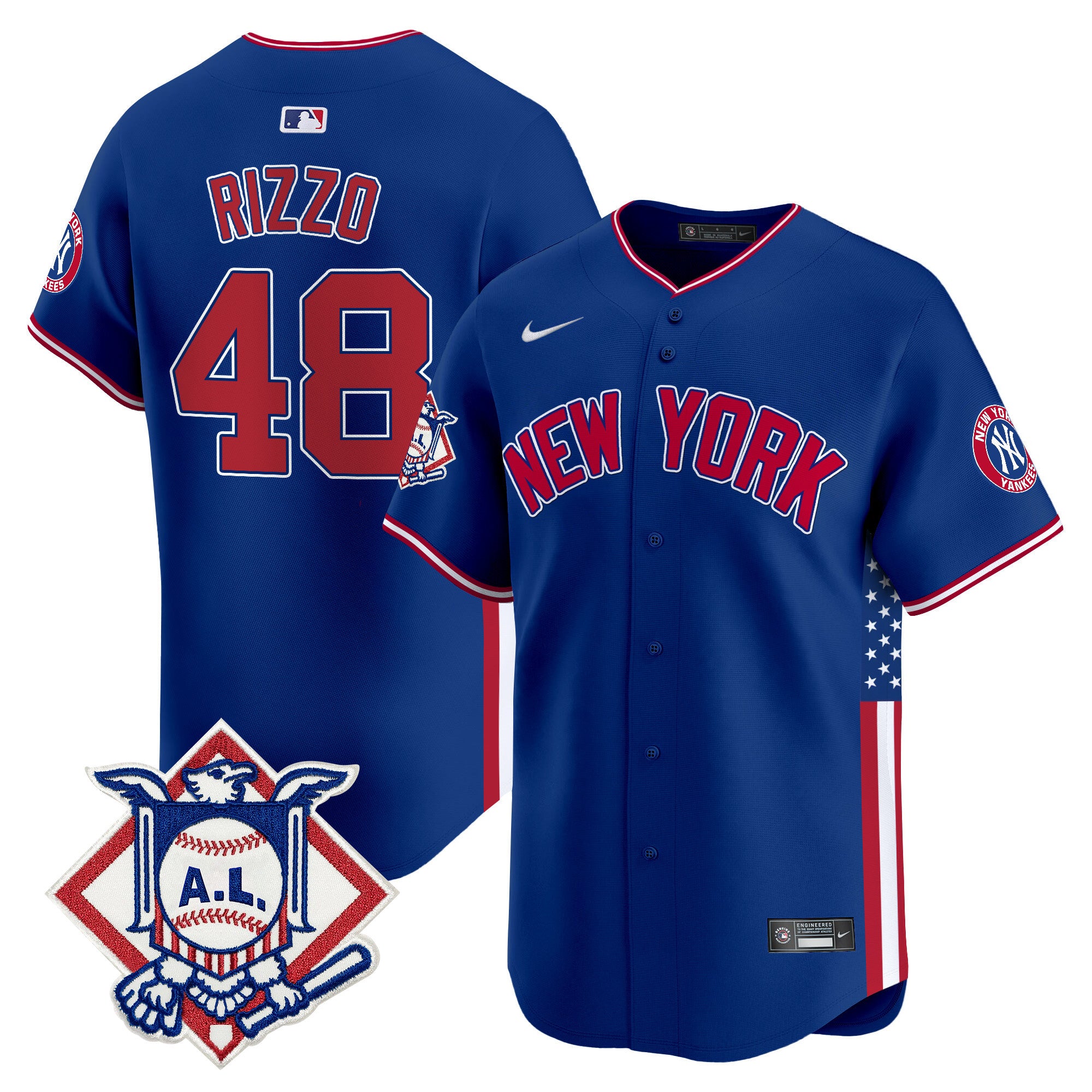 Men's New York Yankees 2024 Fourth of July Vapor Premier Limited Jersey V8 - All Stitched - Royal, Anthony Rizzo