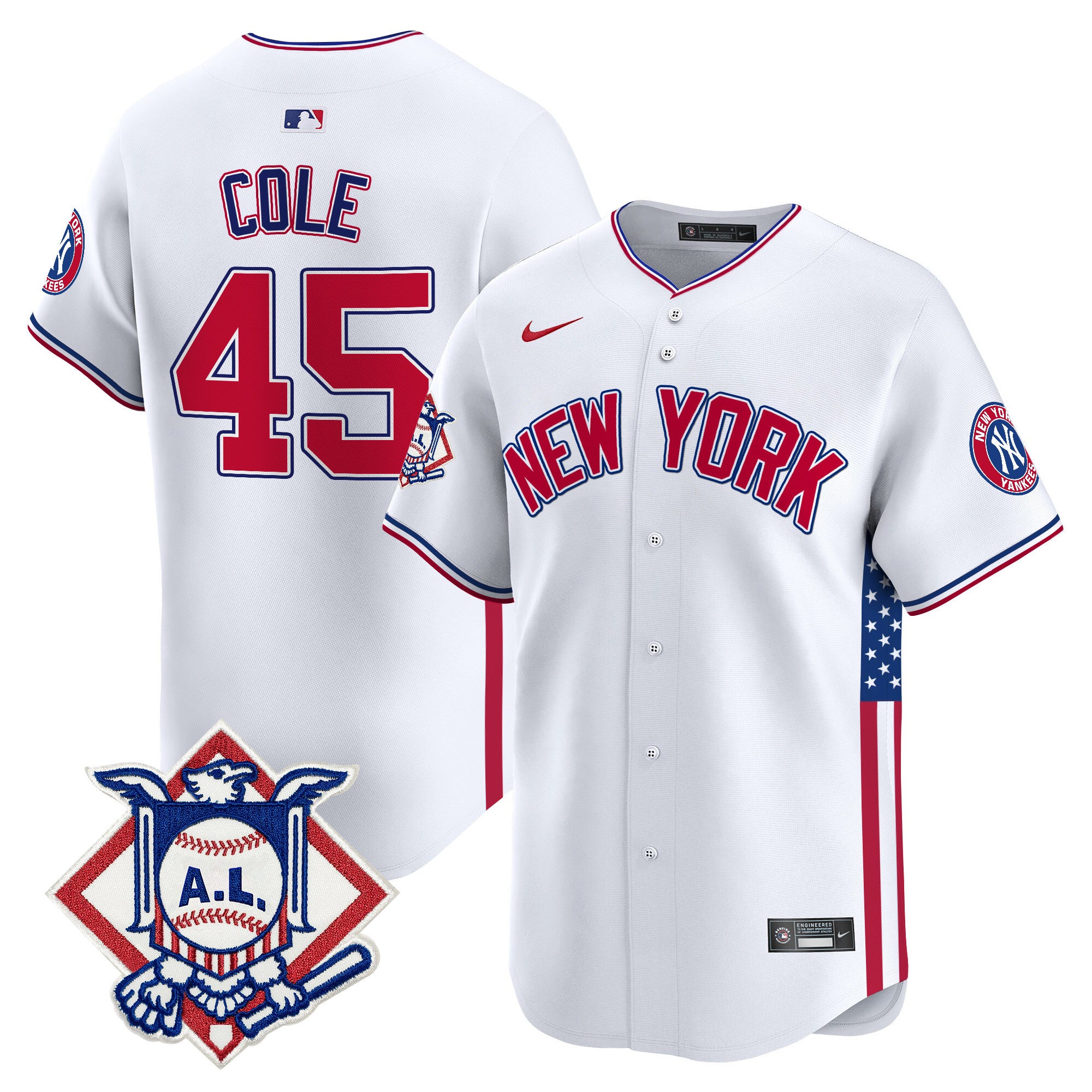 Men's New York Yankees 2024 Fourth of July Vapor Premier Limited Jersey V8 - All Stitched - White, Gerrit Cole