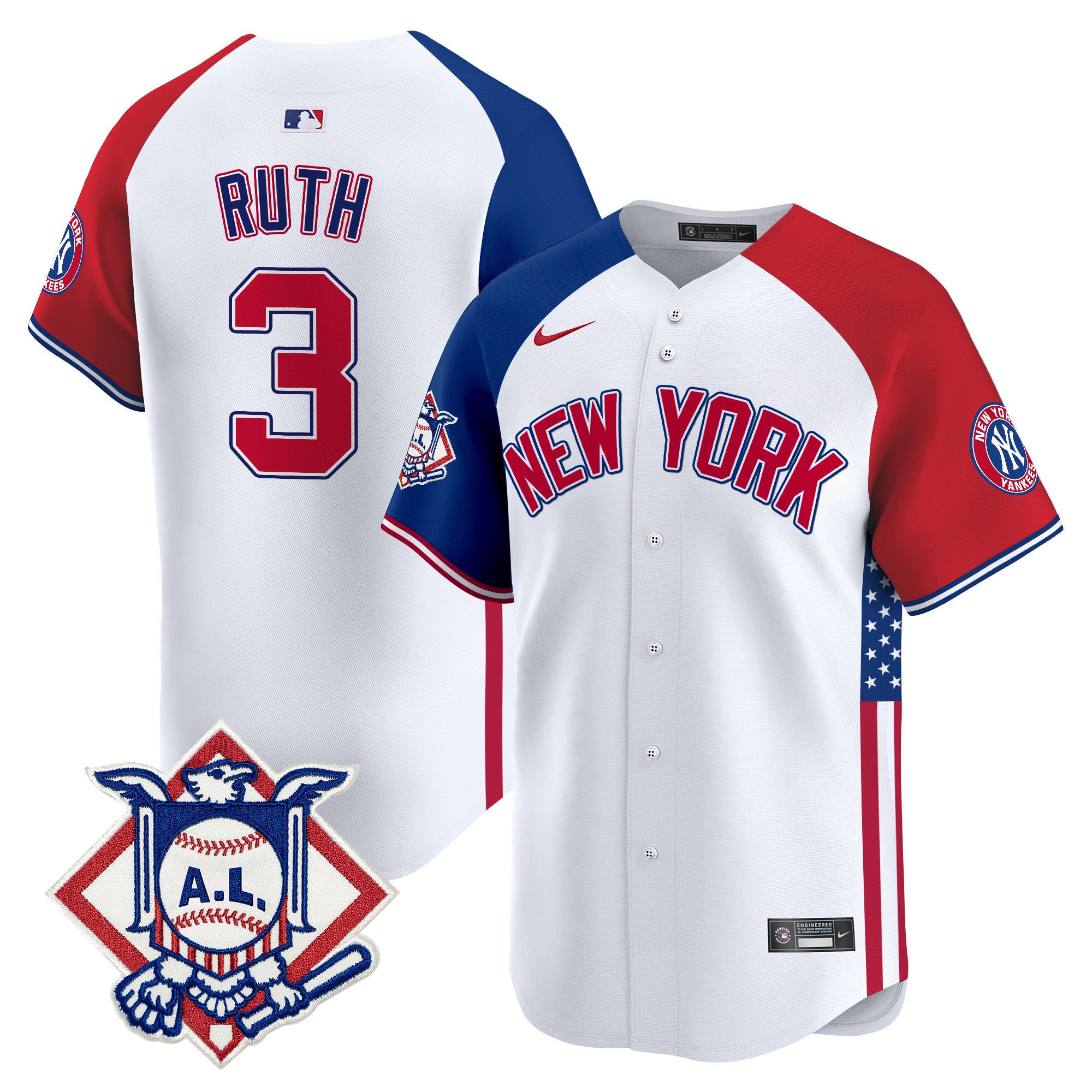 Men's New York Yankees 2024 Fourth of July Vapor Premier Limited Jersey V8 - All Stitched - Alternate, Babe Ruth
