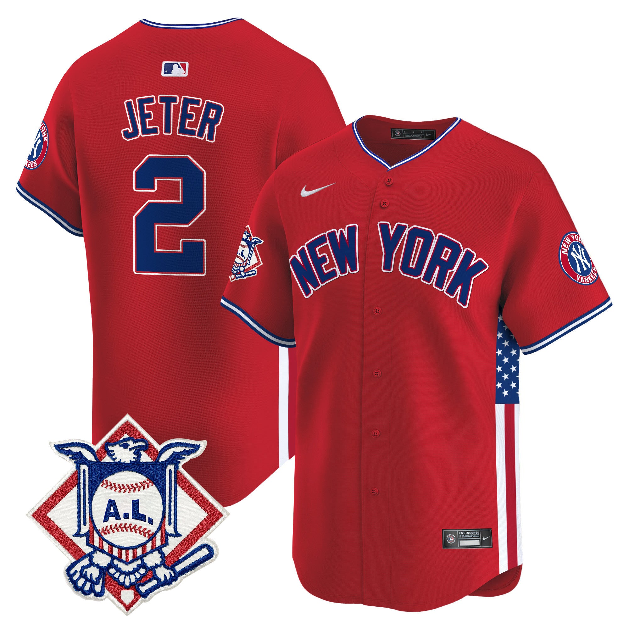 Men's New York Yankees 2024 Fourth of July Vapor Premier Limited Jersey V8 - All Stitched - Red, Derek Jeter