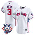 Men's New York Yankees 2024 Fourth of July Vapor Premier Limited Jersey V8 - All Stitched - White, Babe Ruth