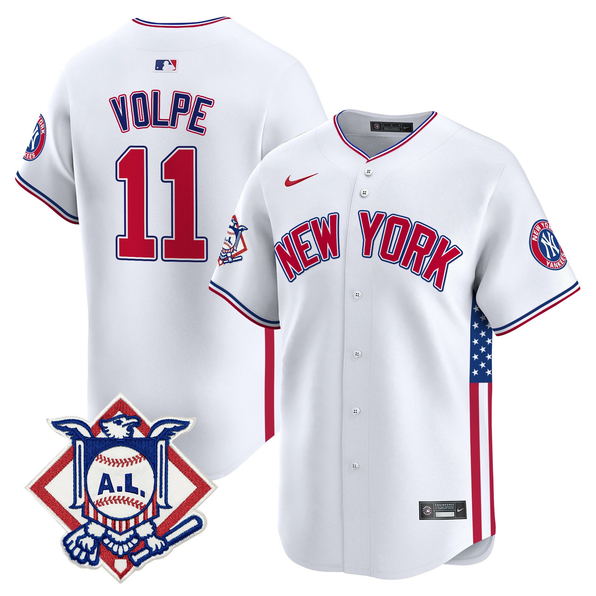 Men's New York Yankees 2024 Fourth of July Vapor Premier Limited Jersey V8 - All Stitched - White, Anthony Volpe
