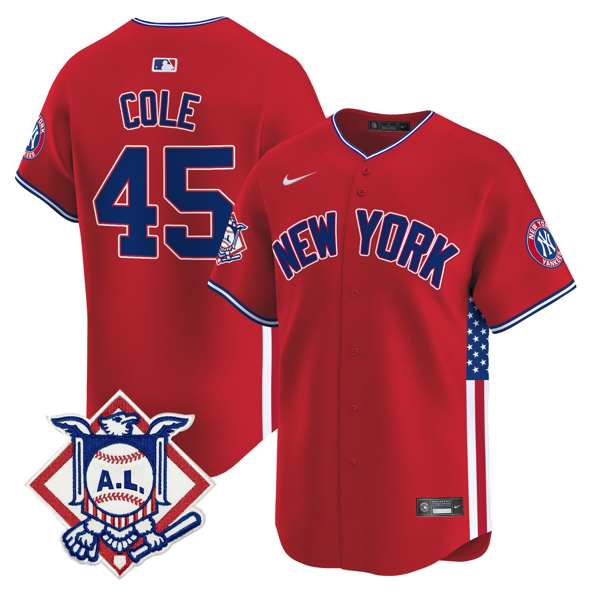 Men's New York Yankees 2024 Fourth of July Vapor Premier Limited Jersey V8 - All Stitched - Red, Gerrit Cole