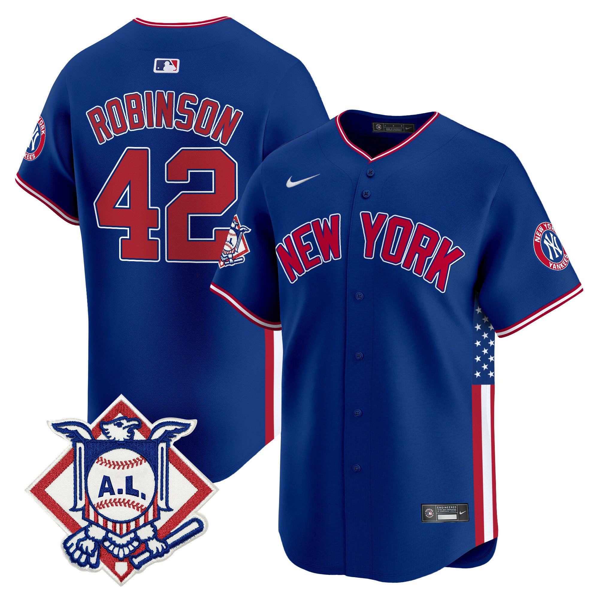 Men's New York Yankees 2024 Fourth of July Vapor Premier Limited Jersey V8 - All Stitched - Royal, Jackie Robinson